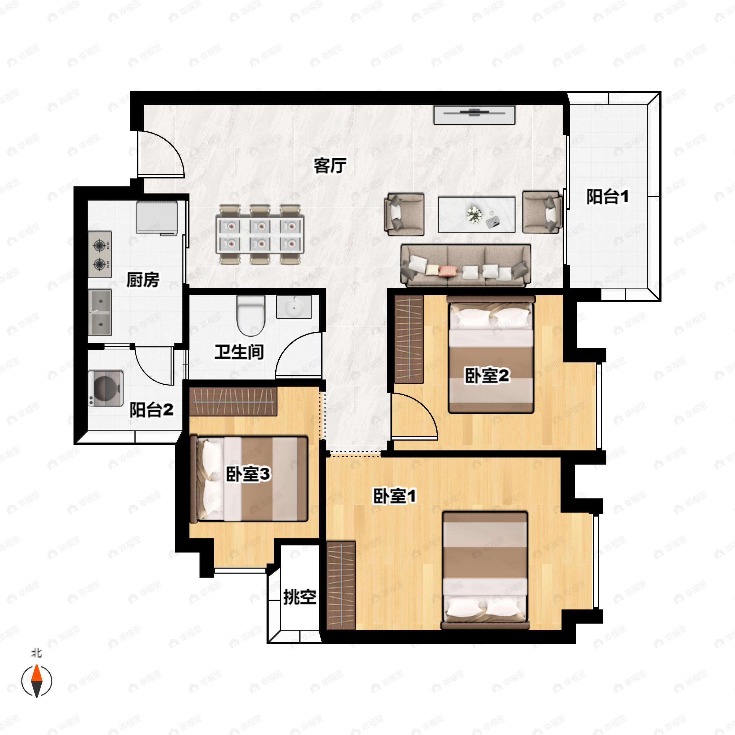 3室2厅1卫建面89平东北户型图
