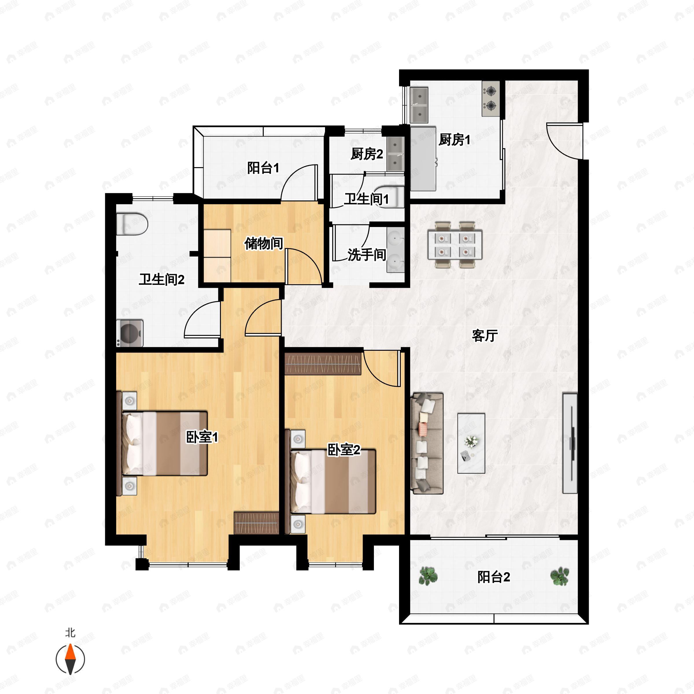 3室2厅2卫建面97平户型图