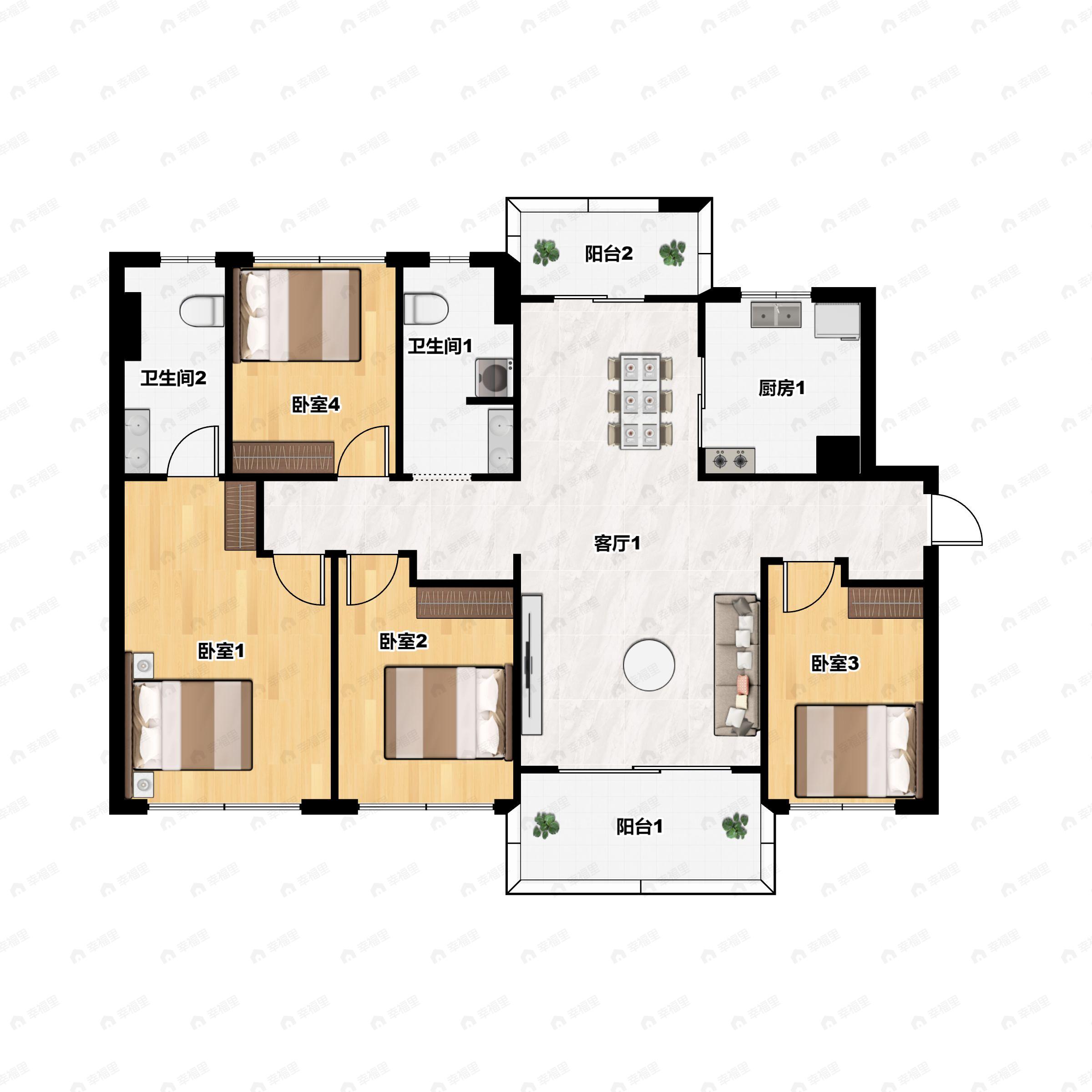4室2厅2卫建面128平户型图