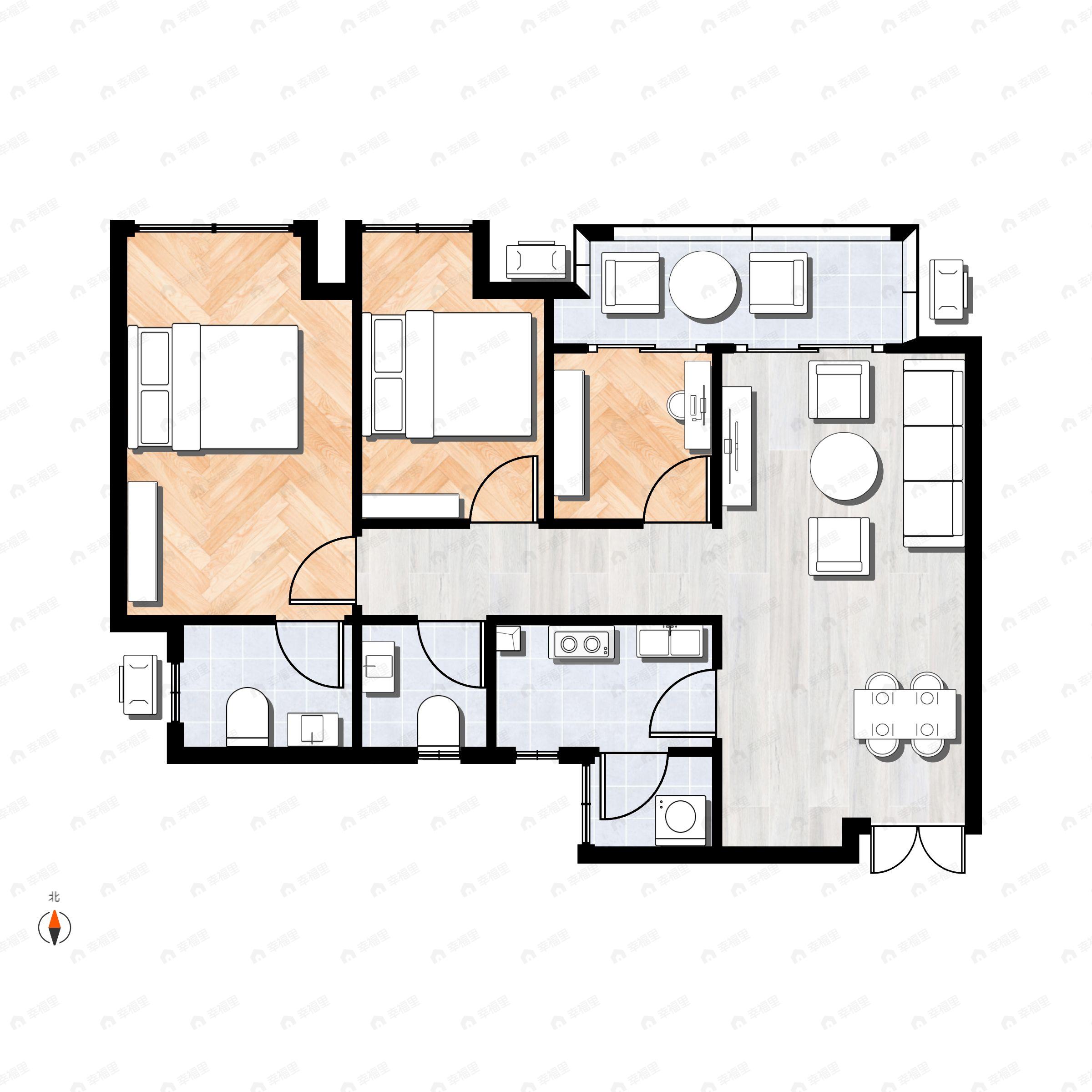 3室2厅2卫建面86平户型图