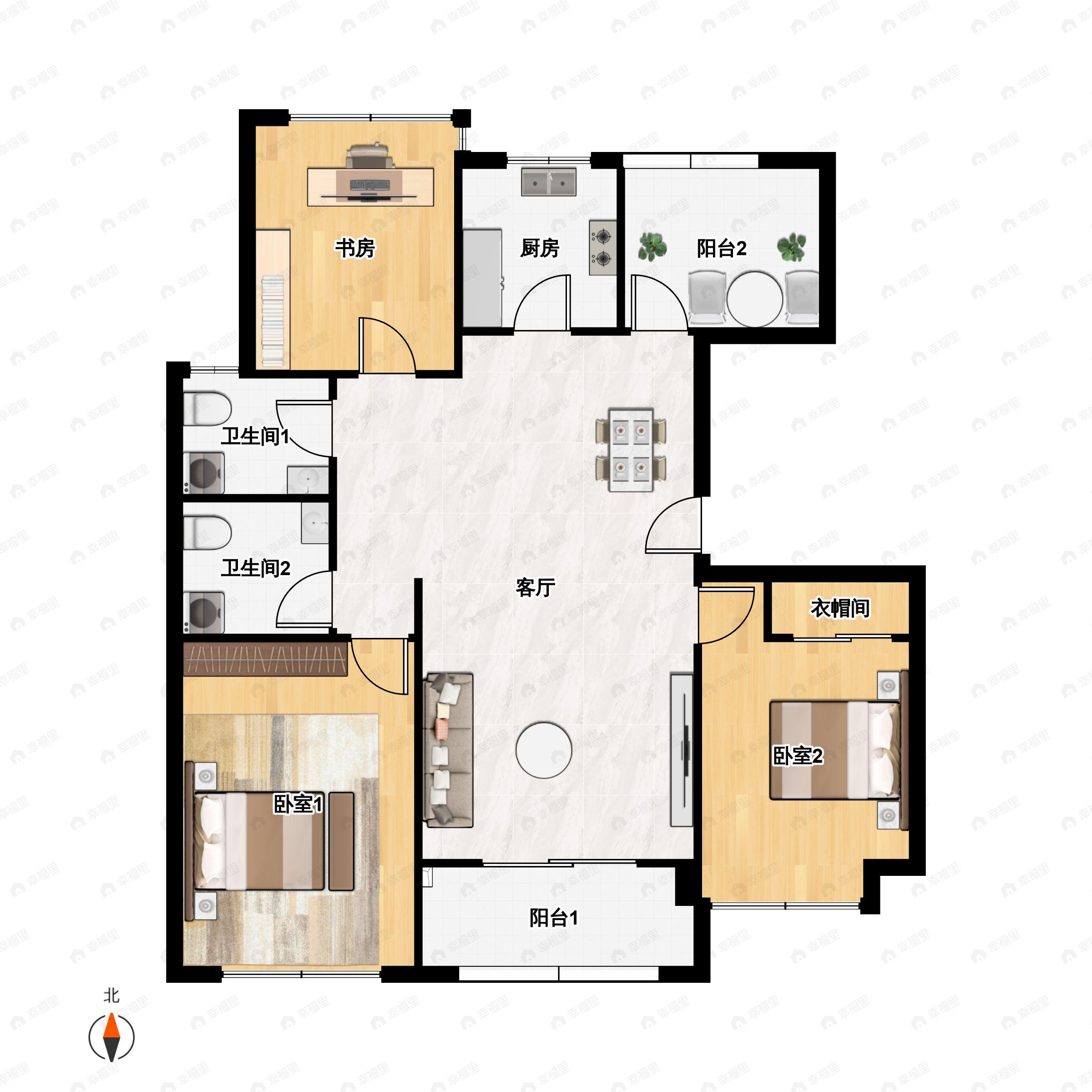 颐和山庄3室2厅2卫户型图