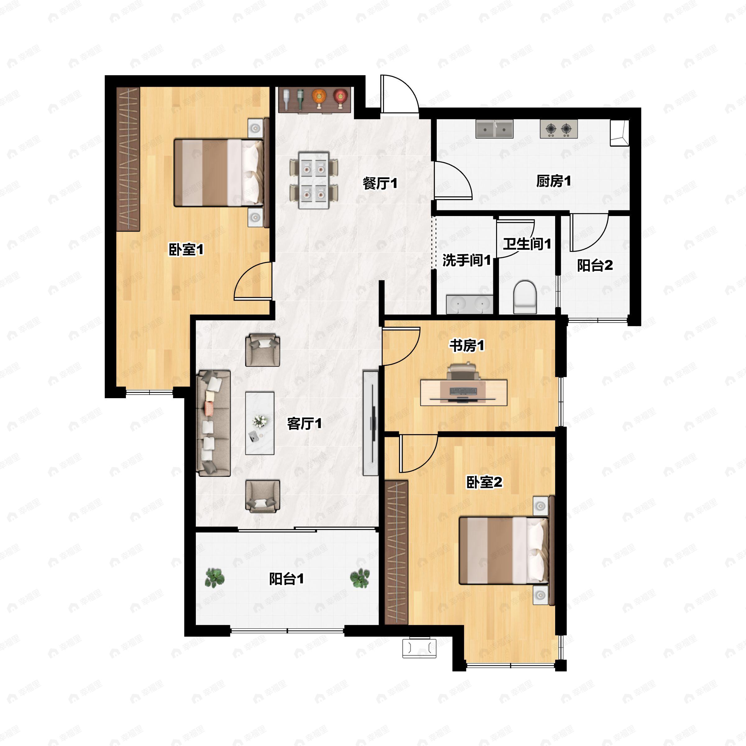 3室2厅1卫建面89m²北|南户型图