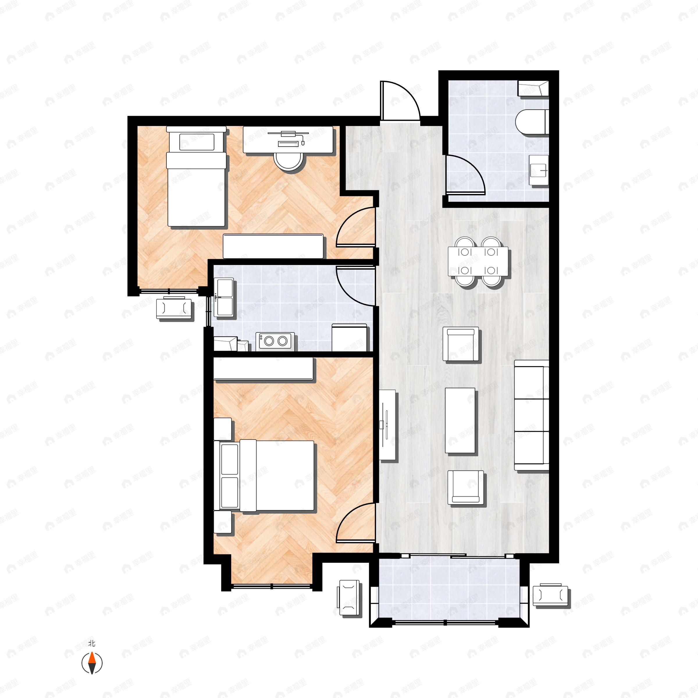 2室2厅1卫建面88平户型图