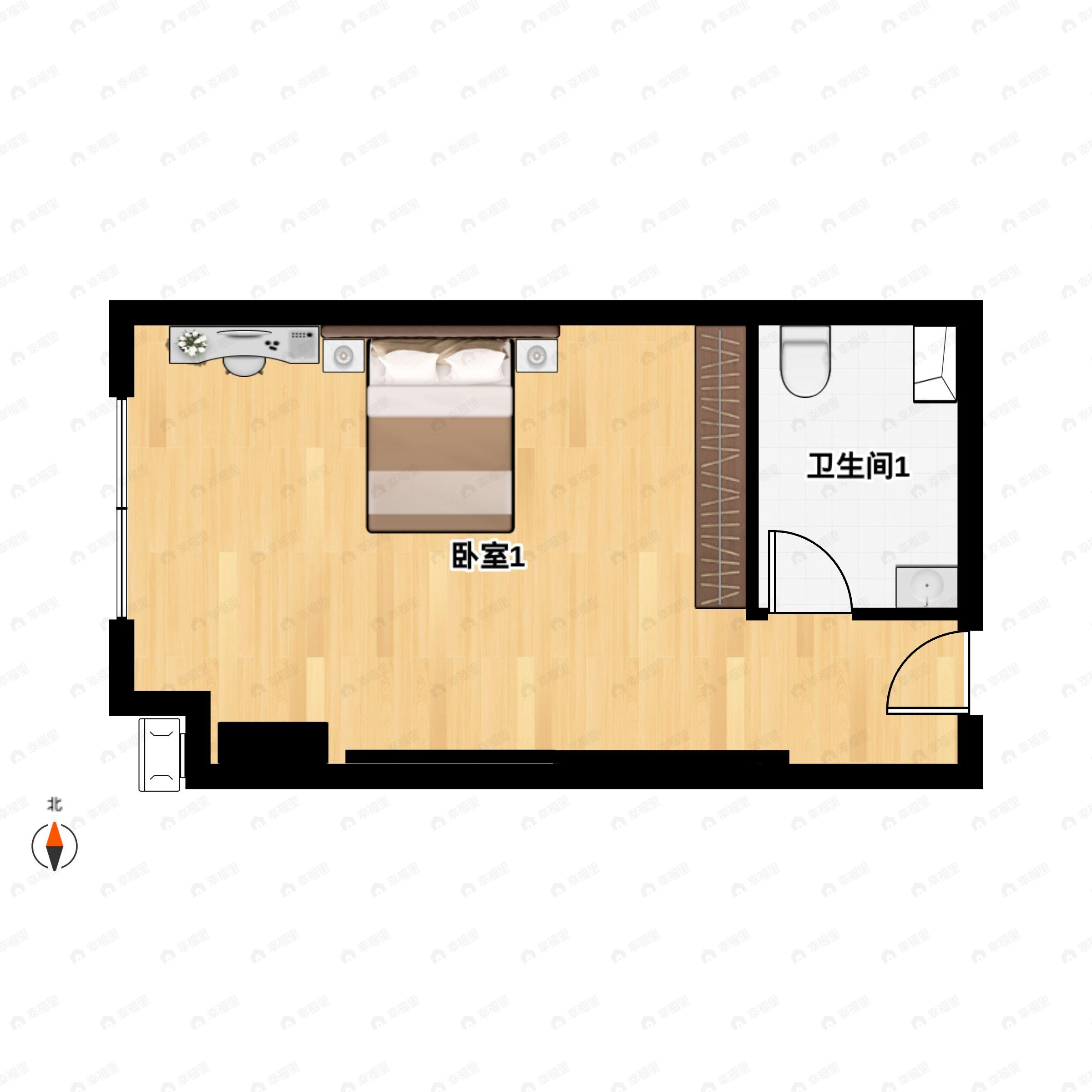 1室1厅1卫建面46平南户型图