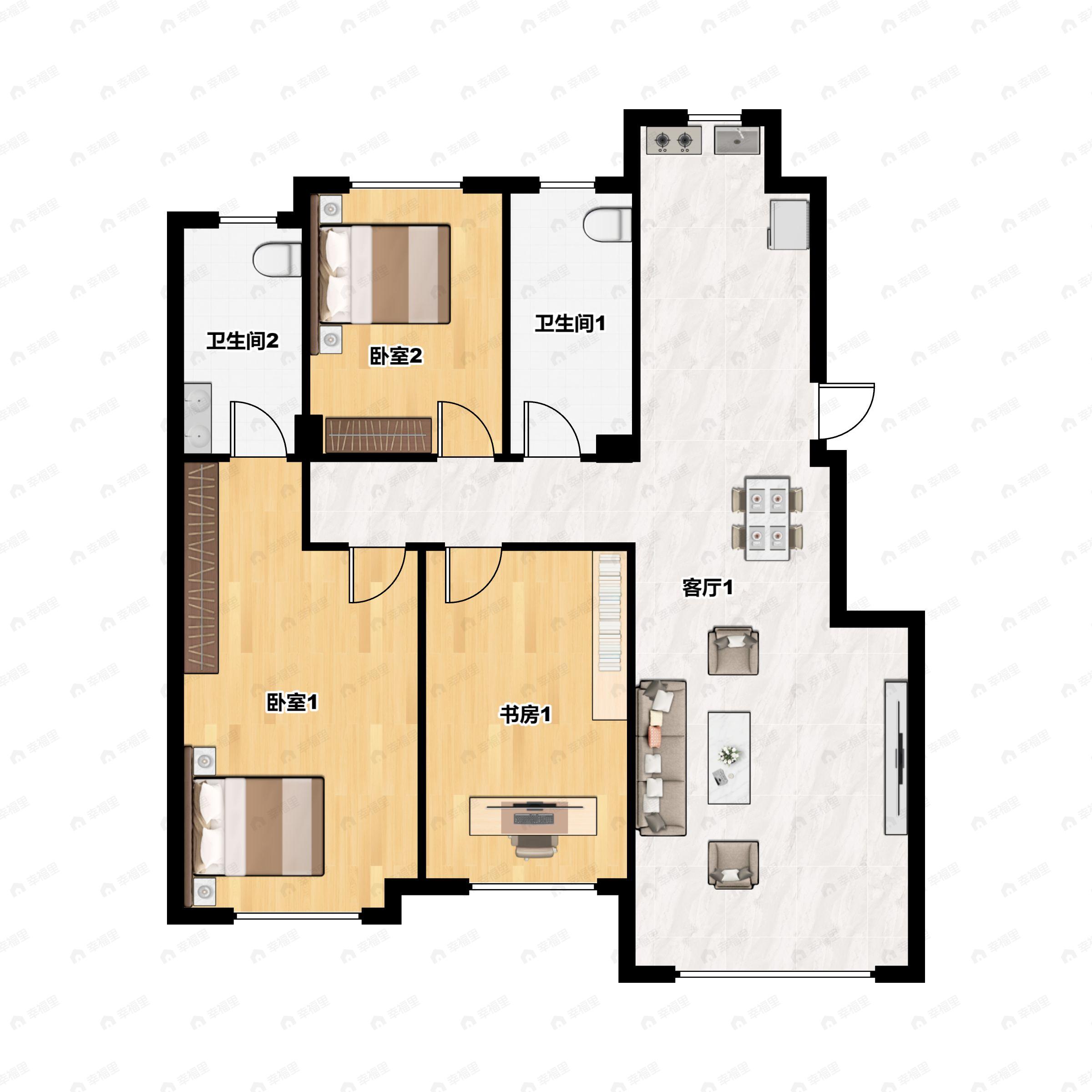 3室2厅2卫建面111平南户型图