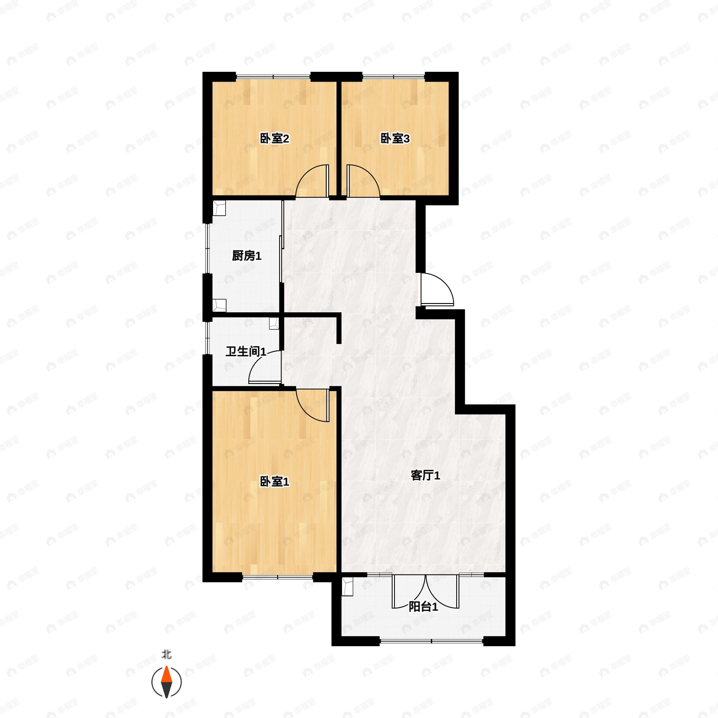 3室2厅1卫建面99平南户型图
