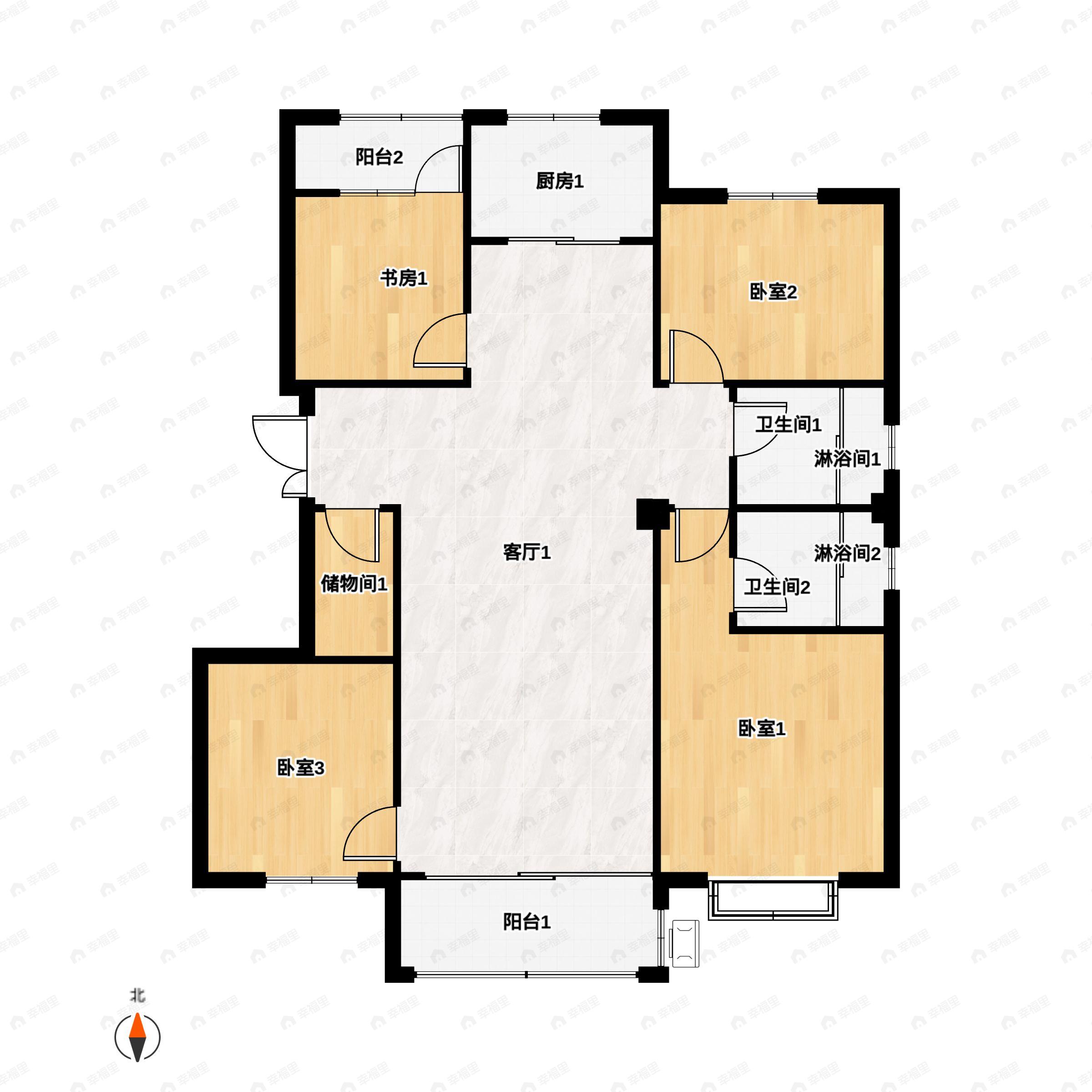 4室2厅2卫建面134平北|南户型图