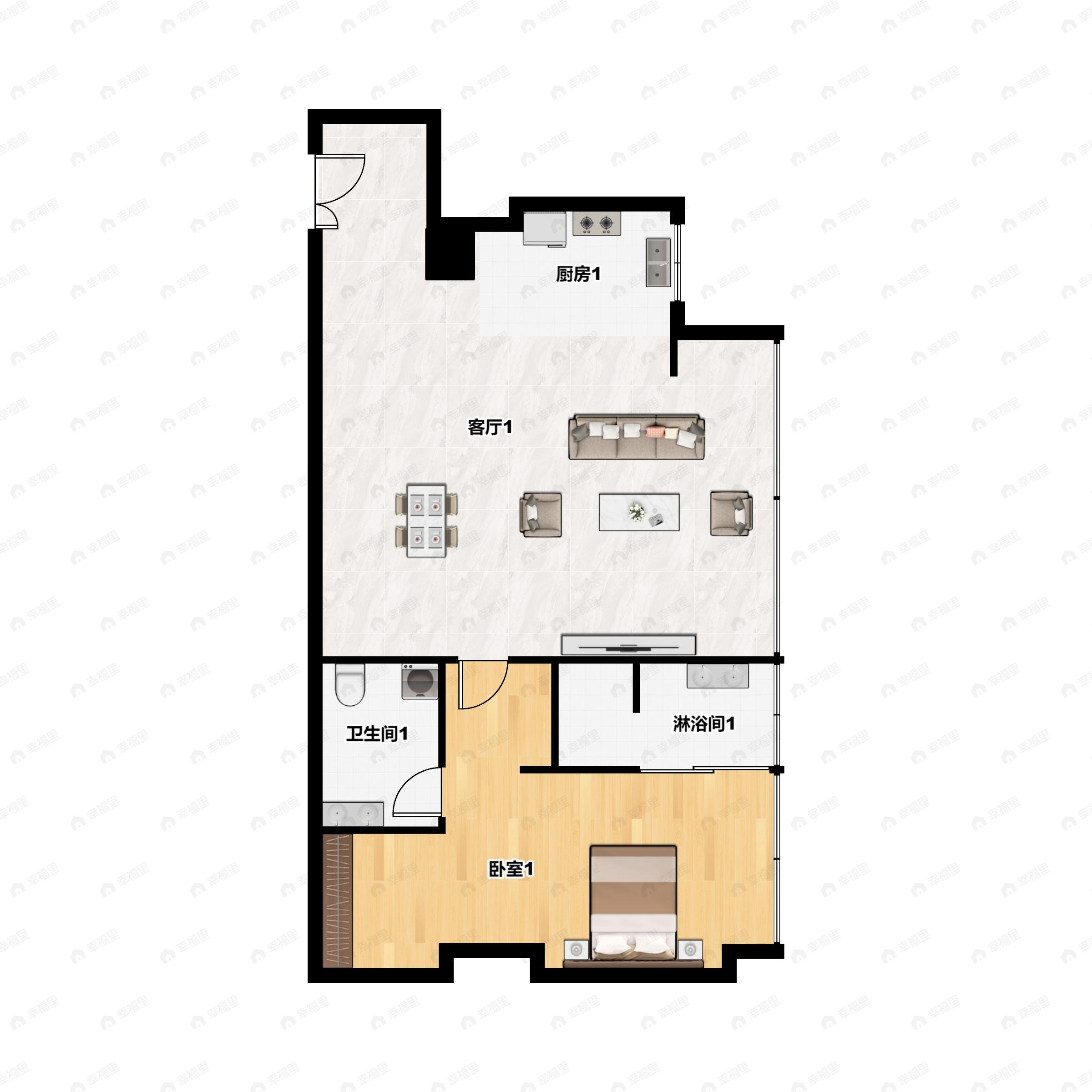 1室2厅1卫建面121m²东南|南户型图