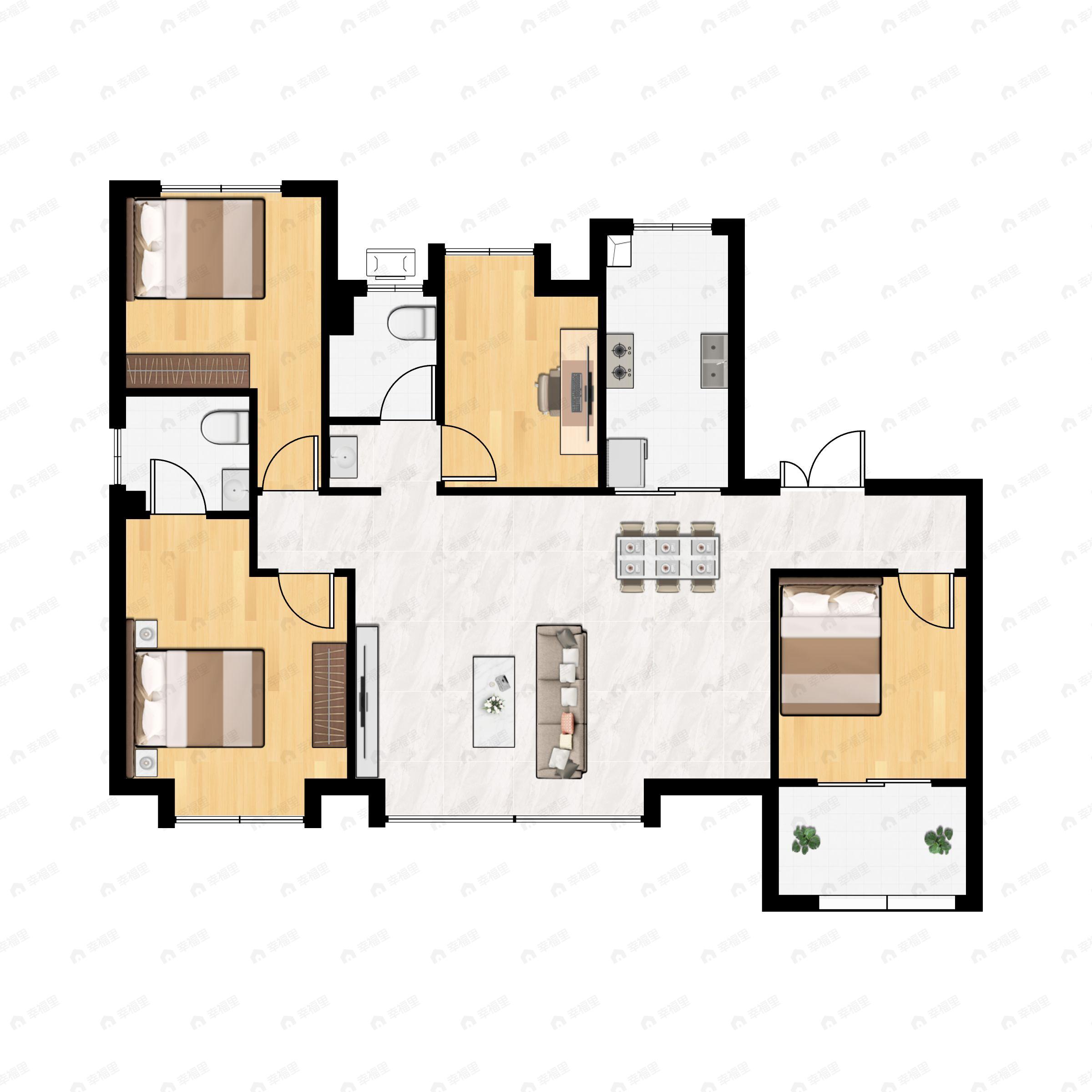 4室2厅2卫建面123平南|北户型图