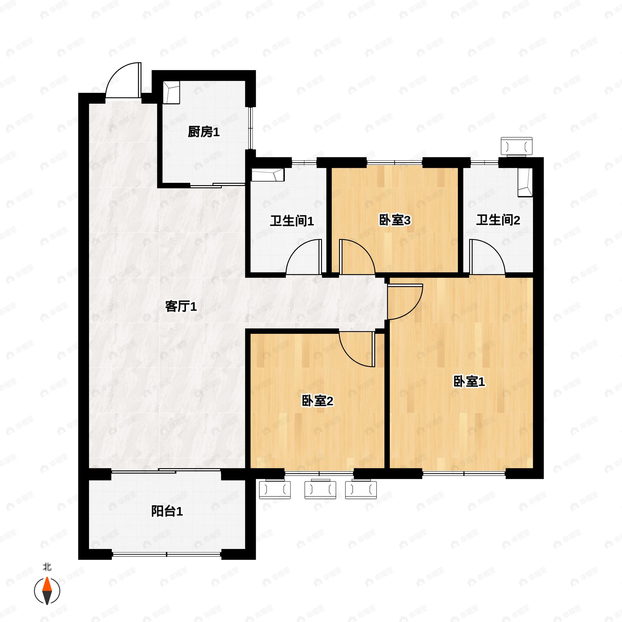 3室2厅2卫建面102平户型图