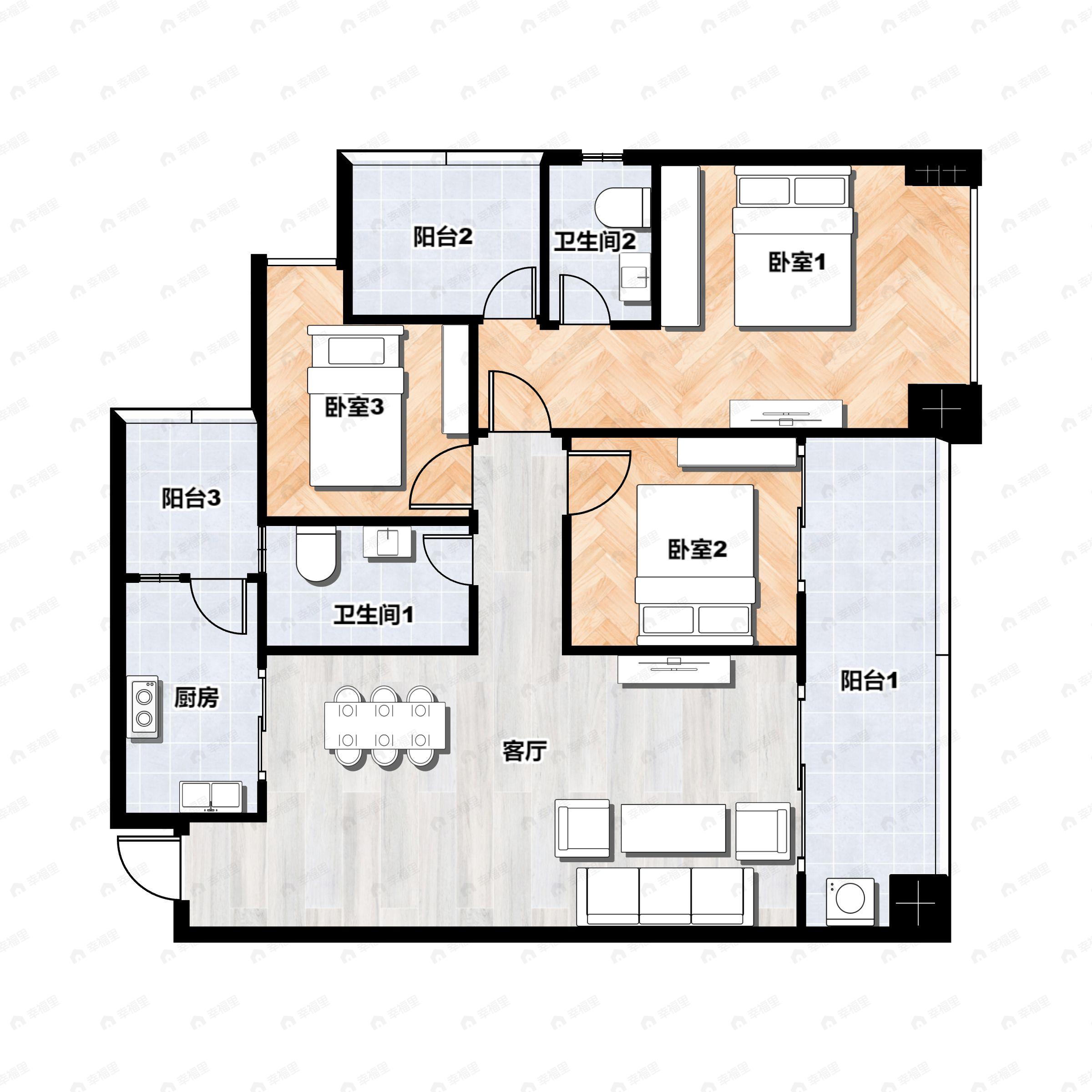 3室2厅2卫建面118平户型图
