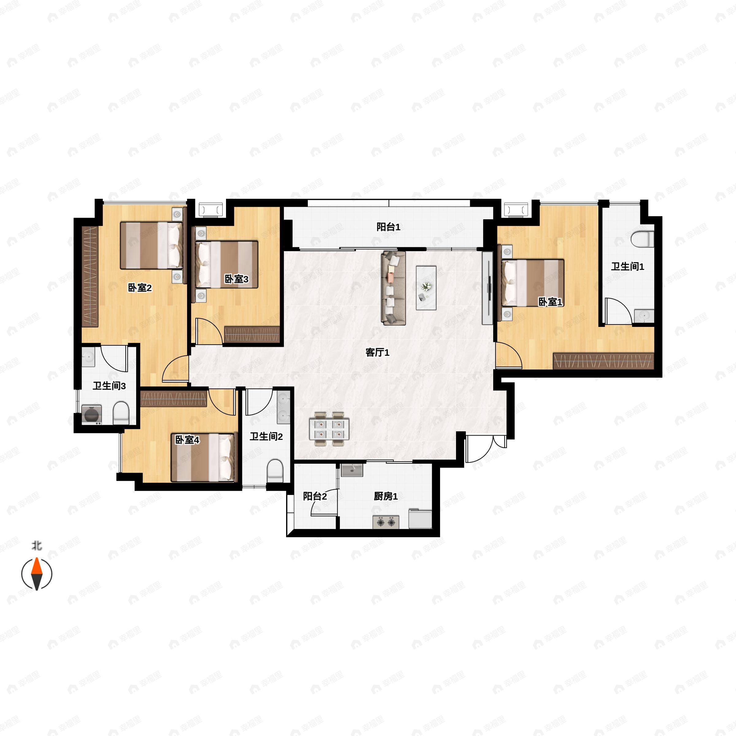 4室2厅3卫建面200平户型图