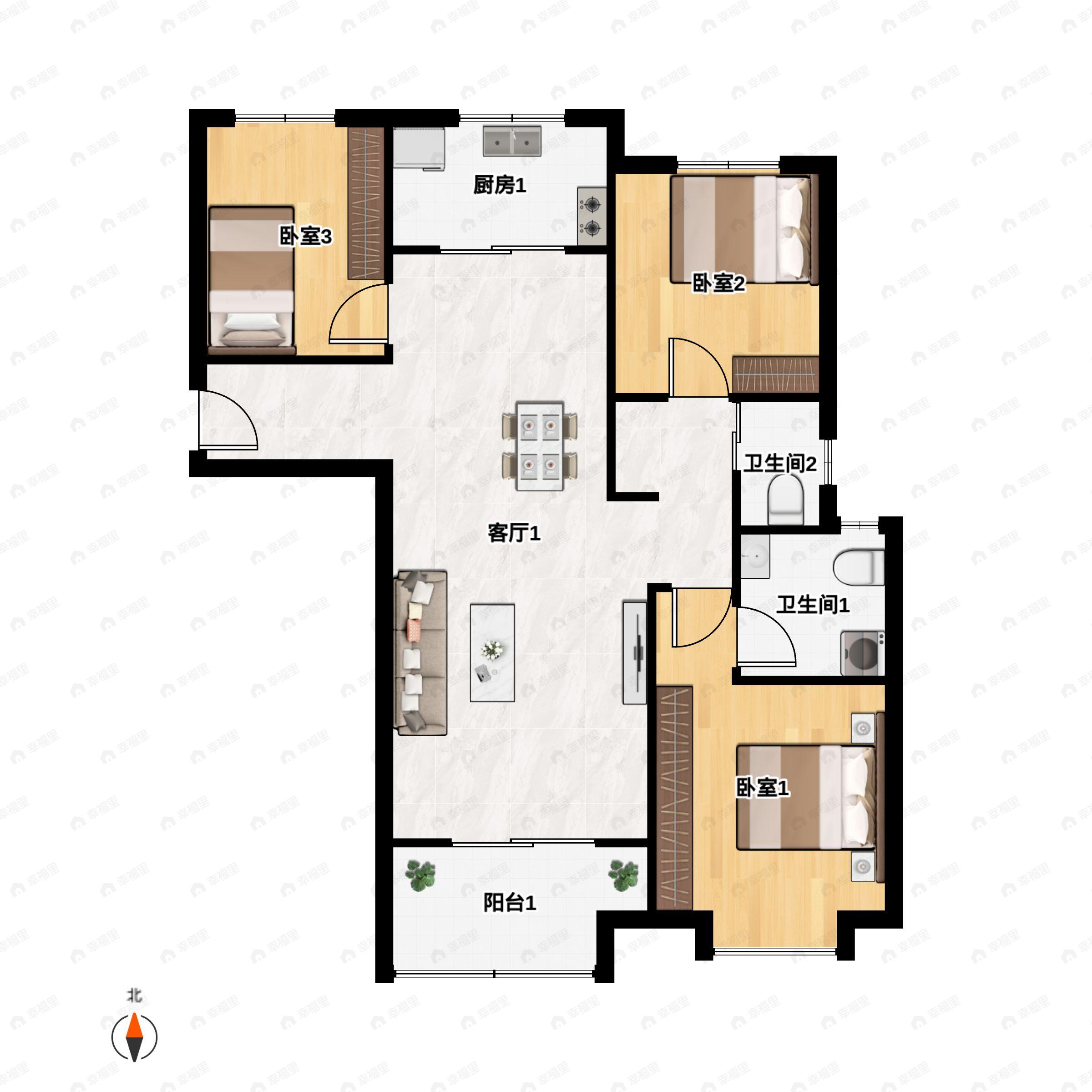 忆江南3室2厅2卫户型图