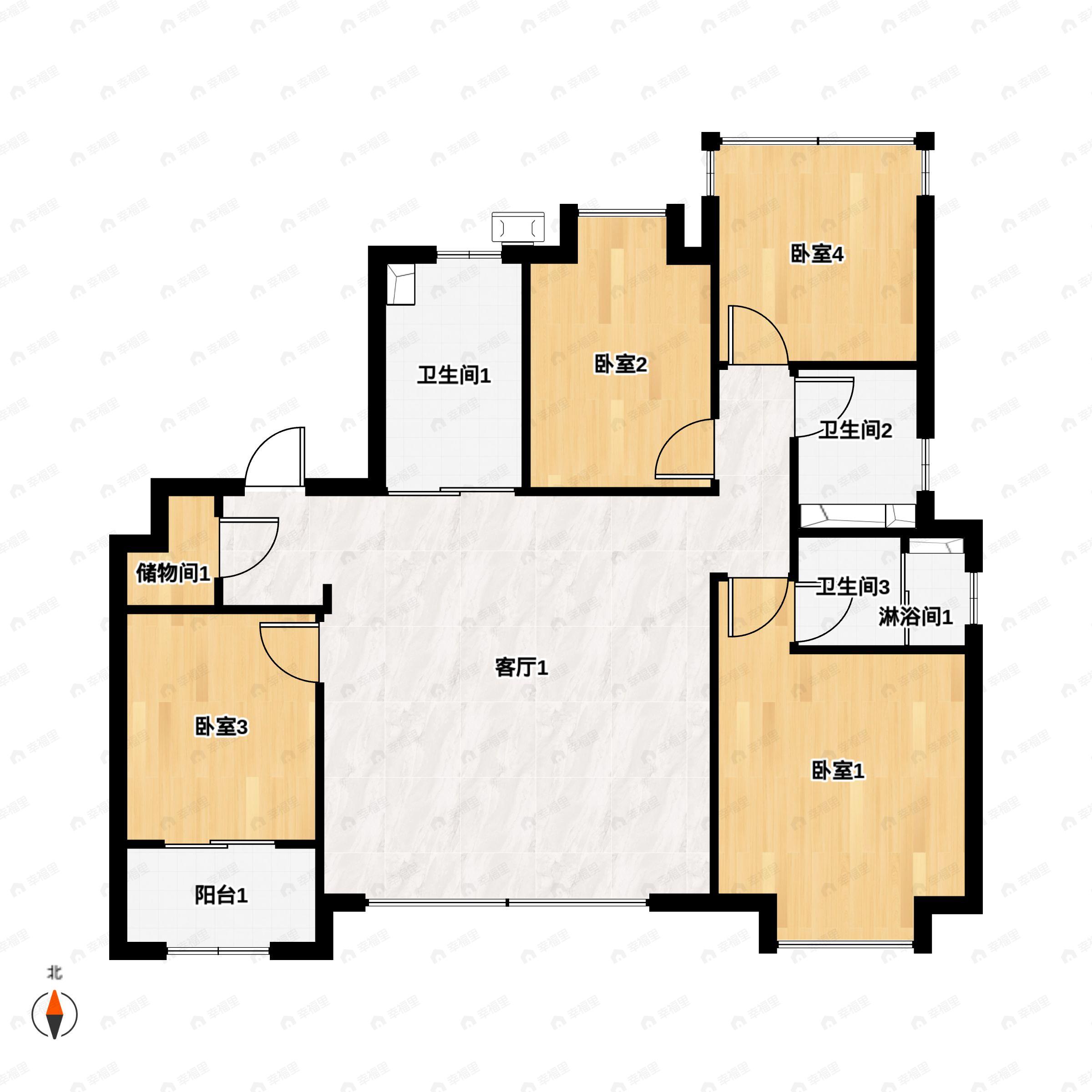 4室2厅2卫建面143m²南户型图