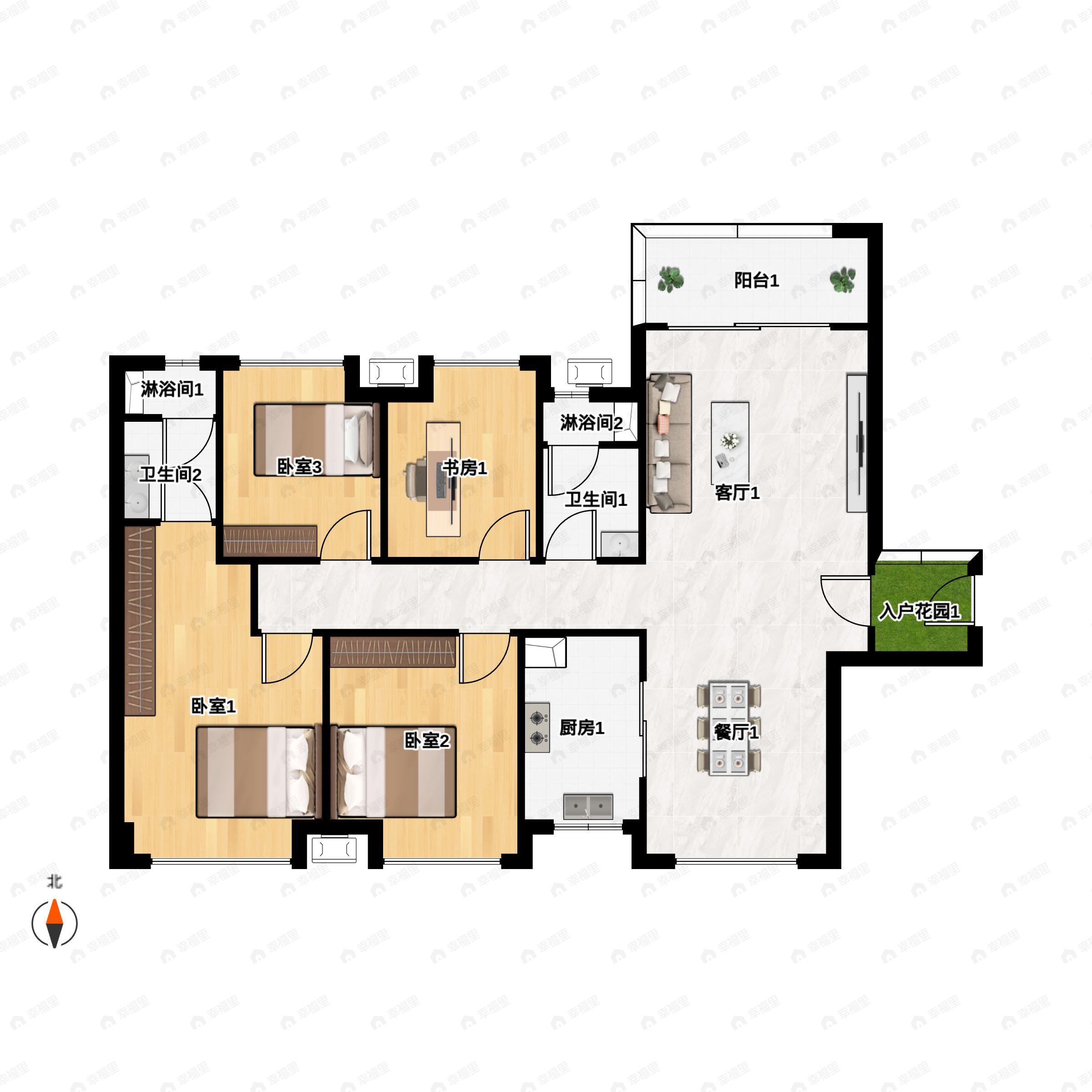 4室2厅2卫建面128平户型图