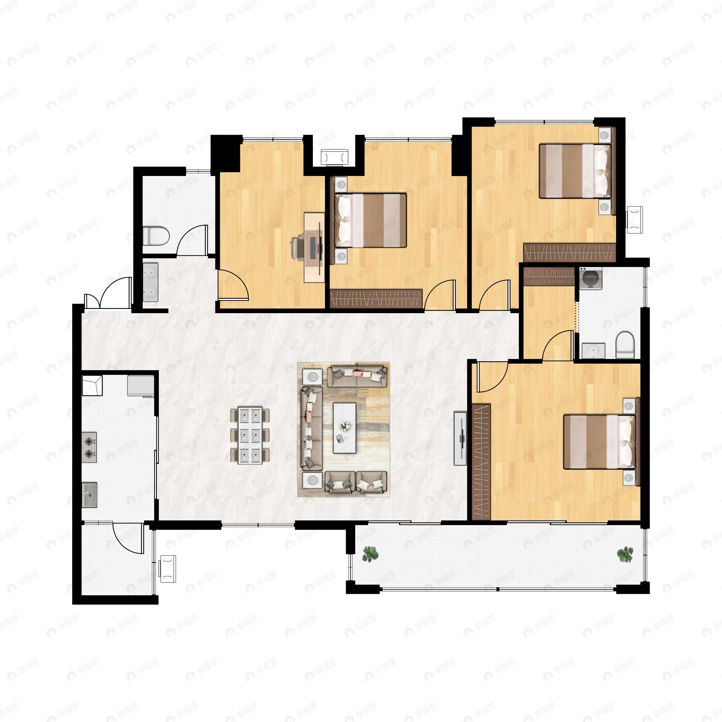 4室2厅4卫建面135平户型图