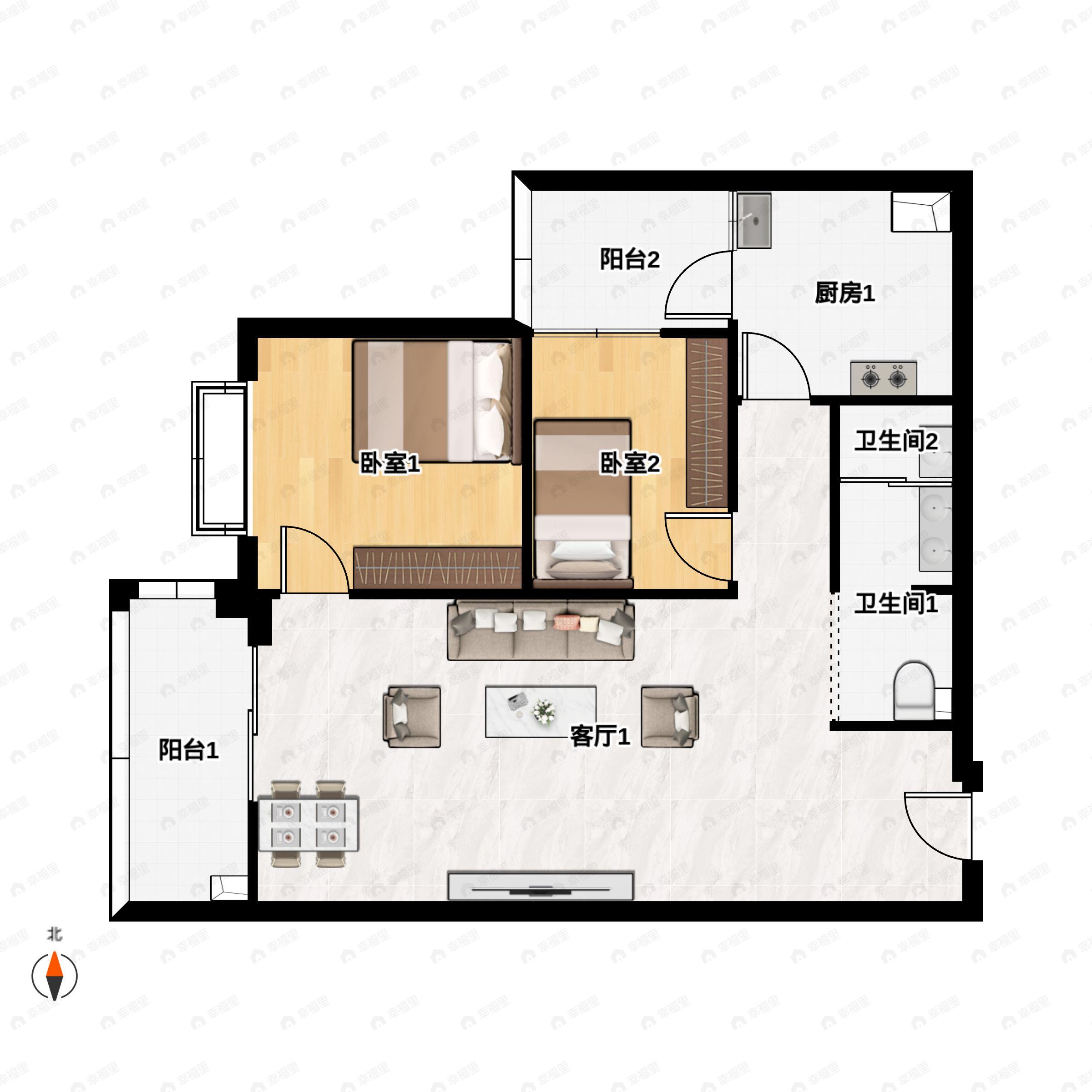 东旭骏城2室2厅1卫户型图