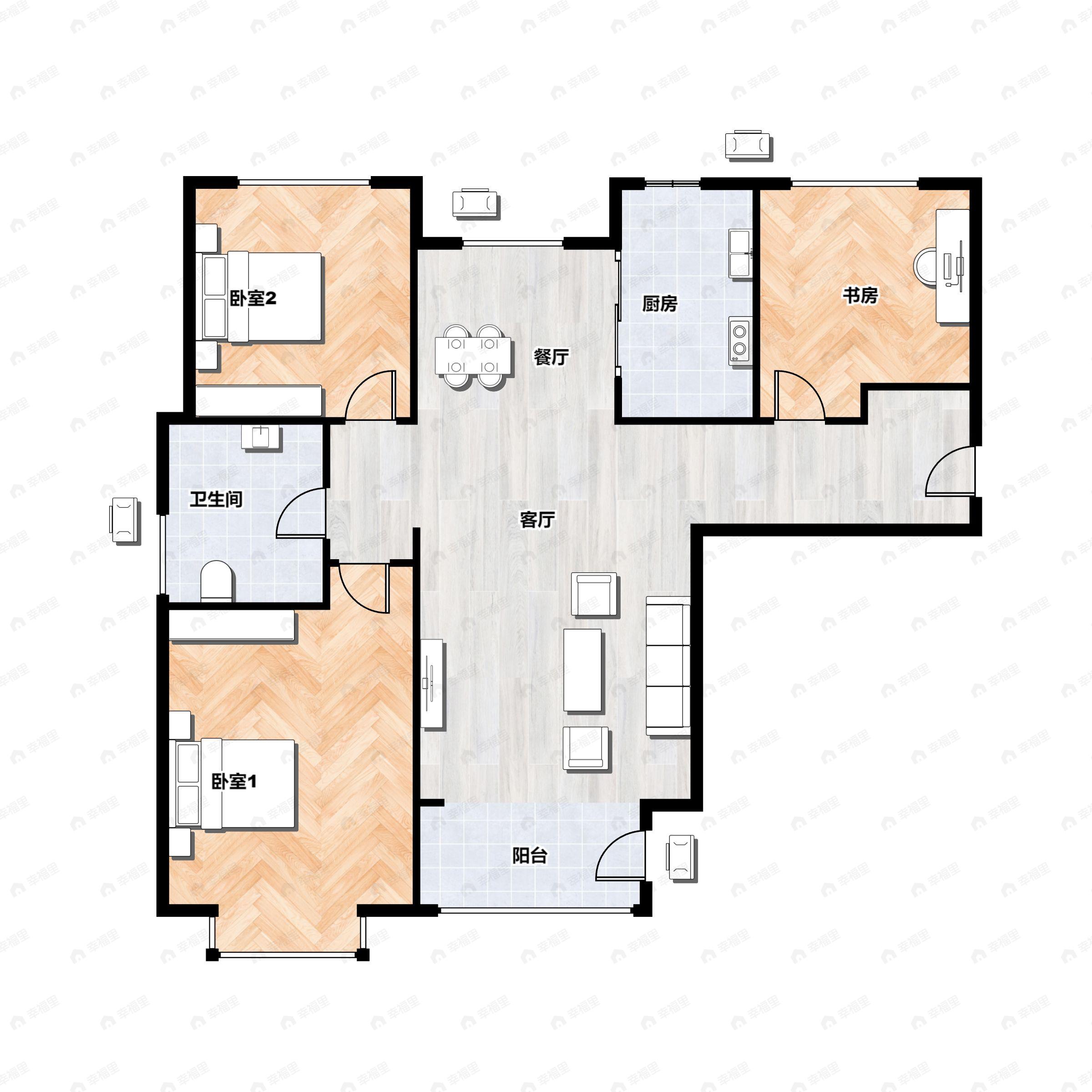 3室2厅1卫建面110平户型图