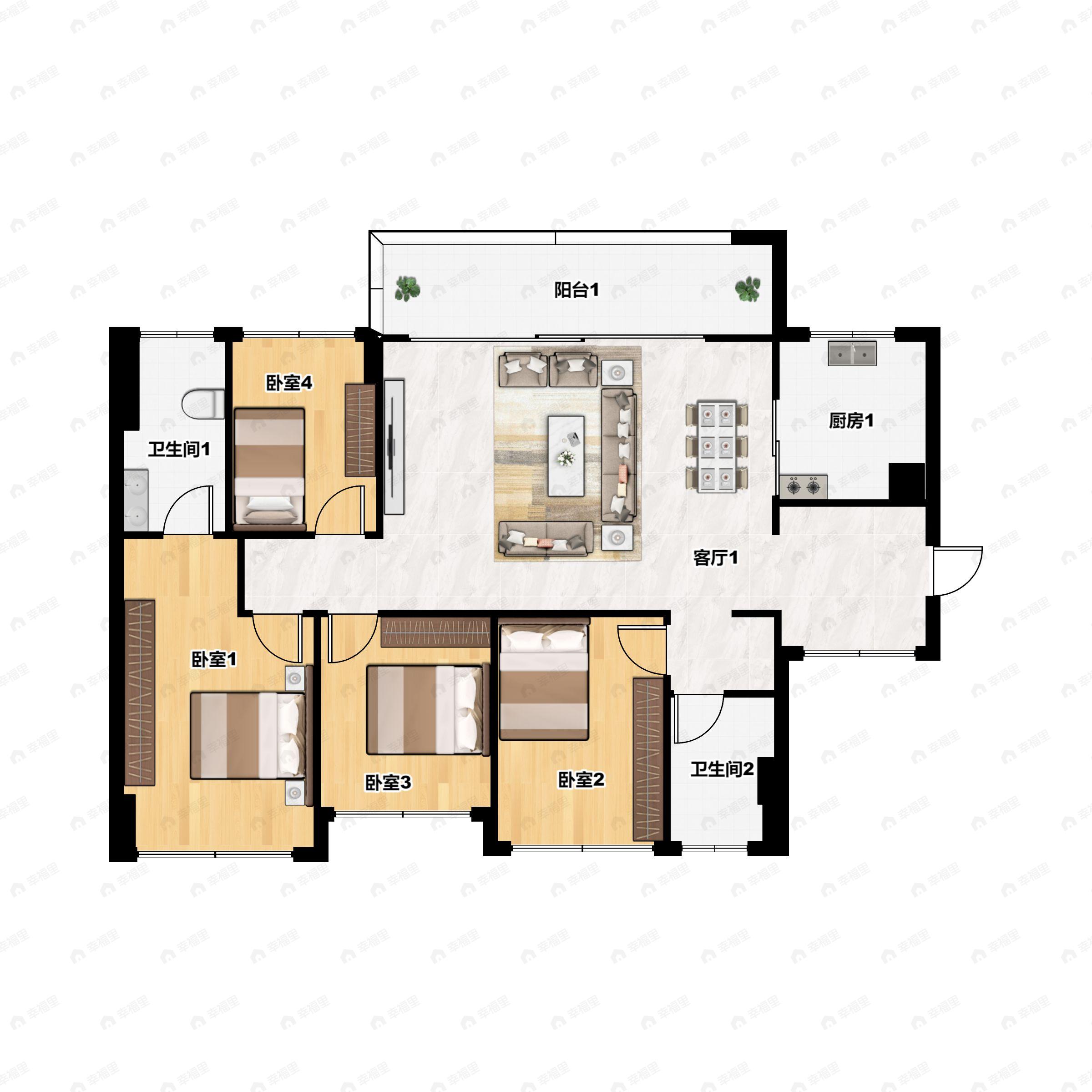 4室2厅2卫建面119平南户型图