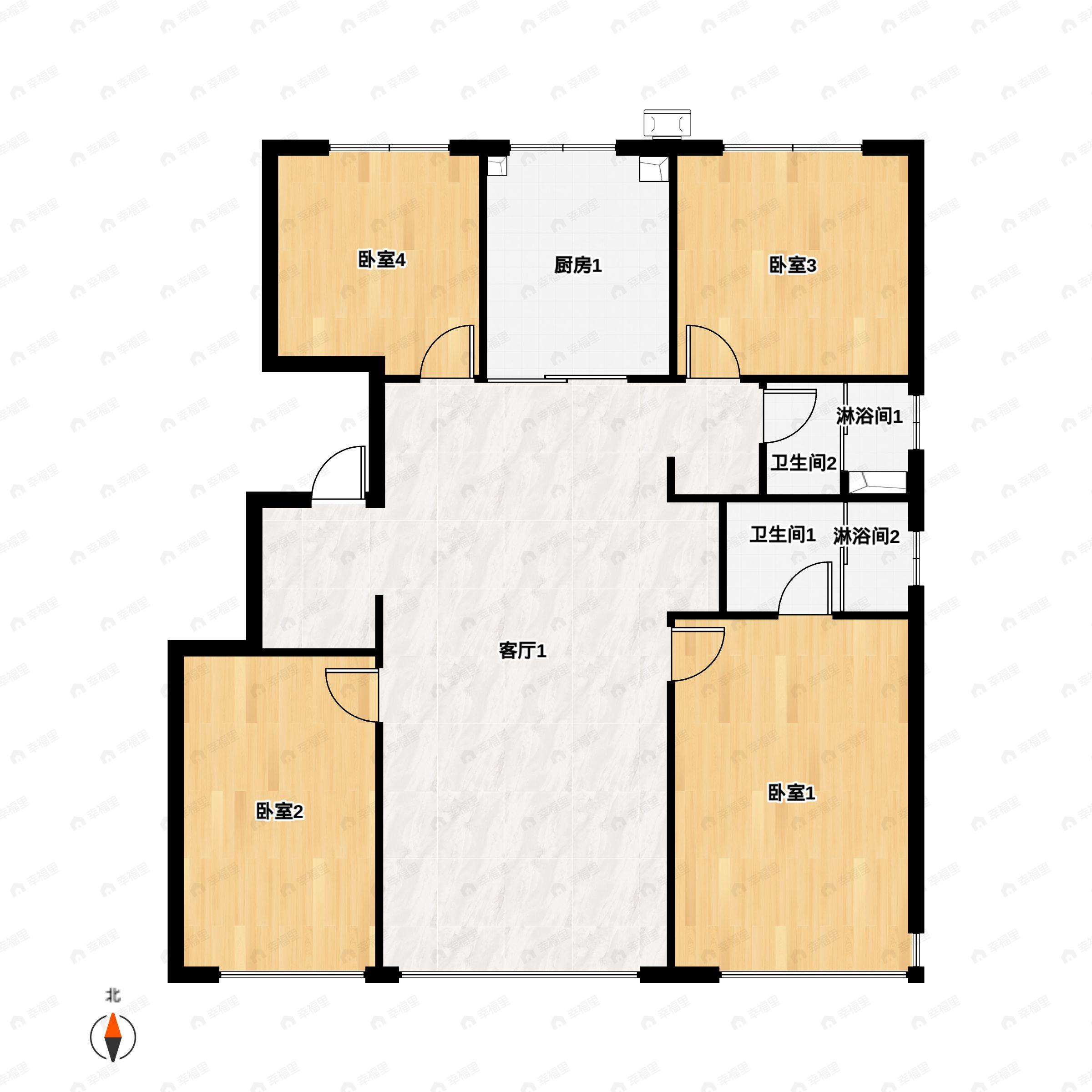 4室2厅2卫建面140平南|北户型图