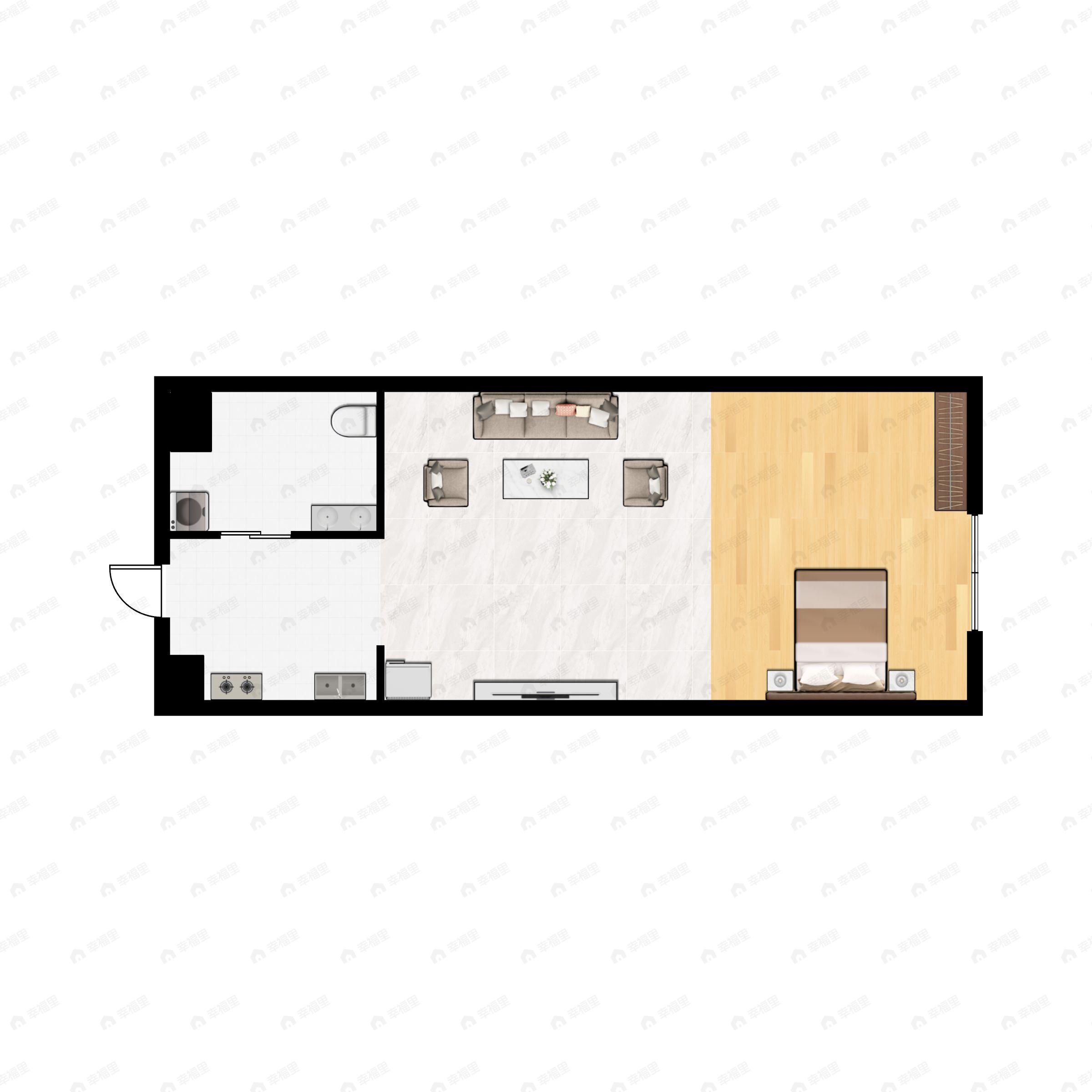 1室1厅1卫建面51m²东户型图