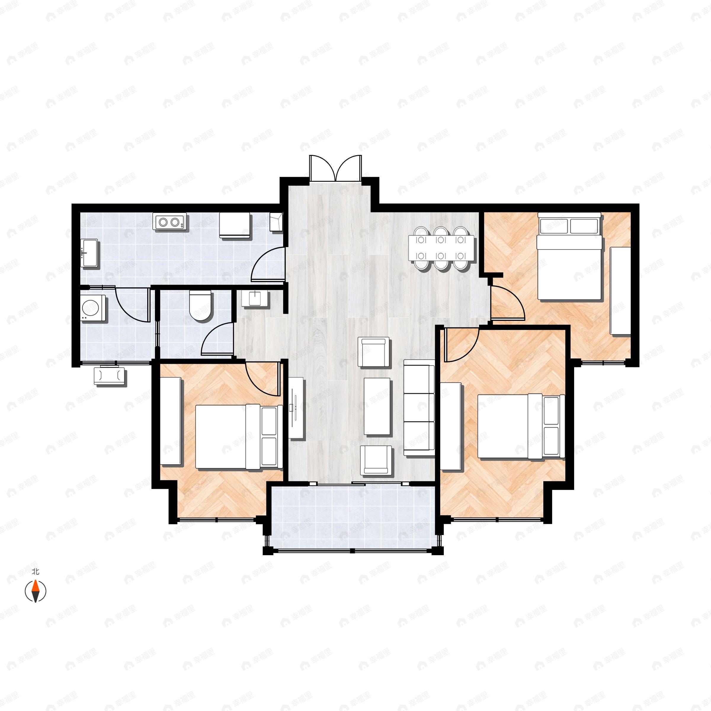 3室2厅1卫建面88m²南户型图