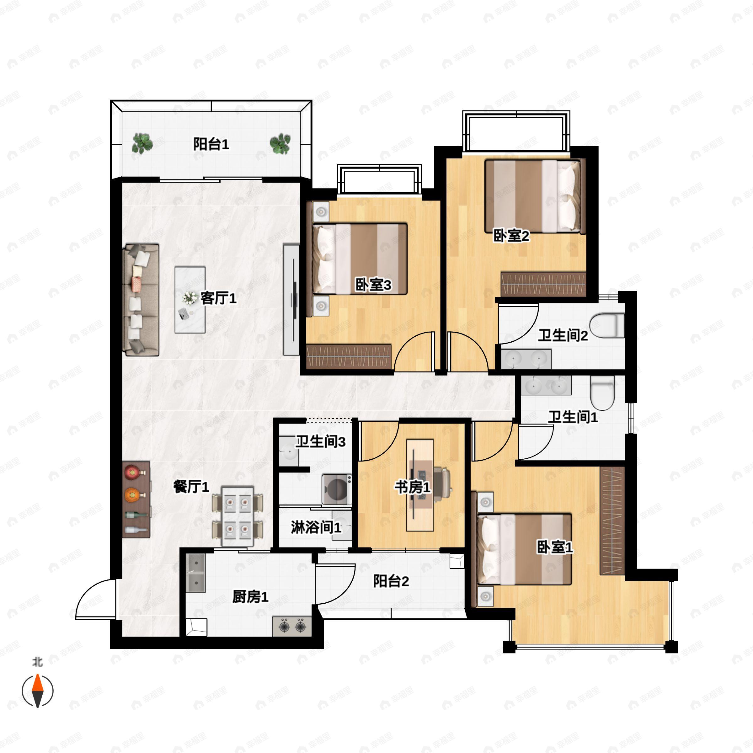 4室2厅3卫建面157平户型图