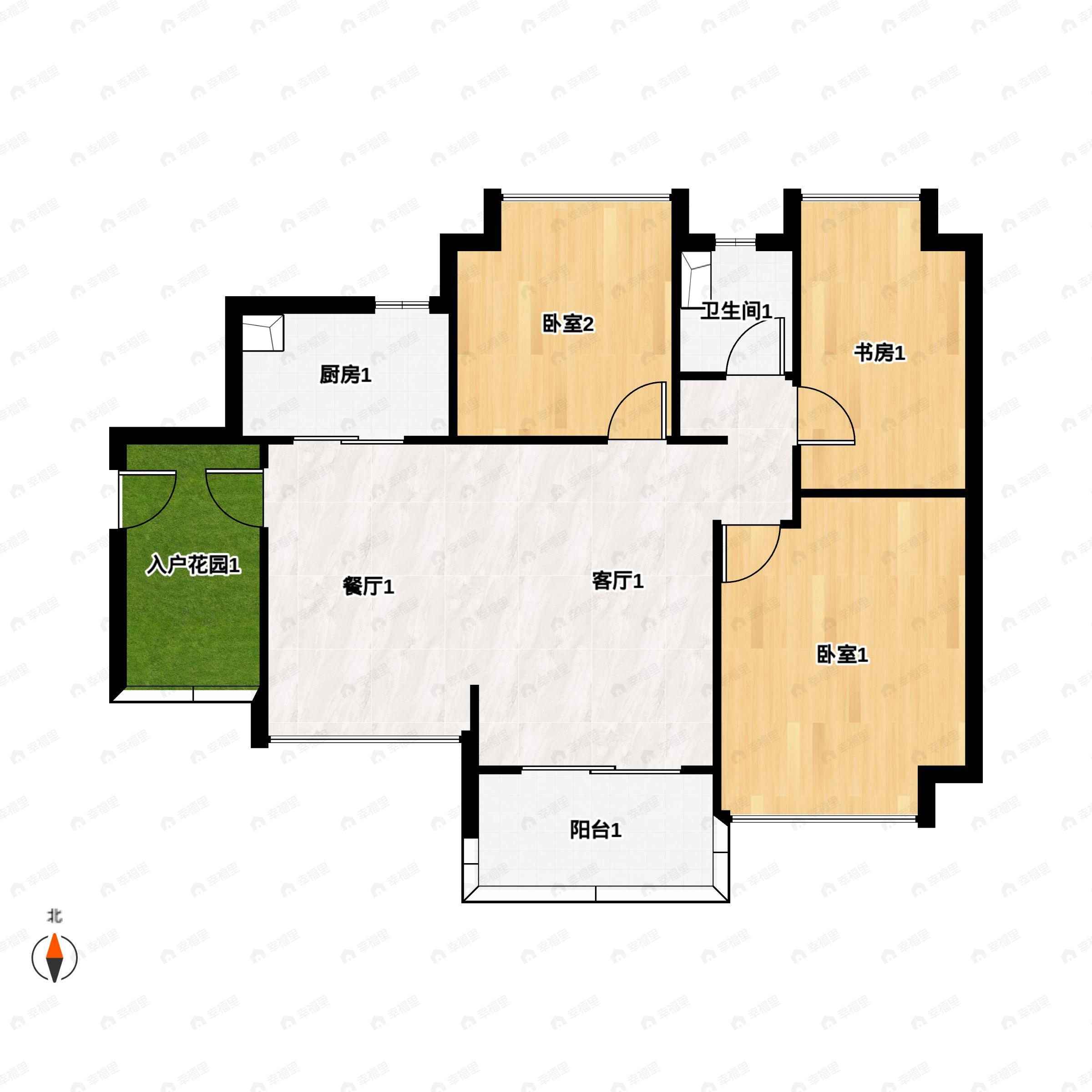 3室2厅2卫建面100平南户型图