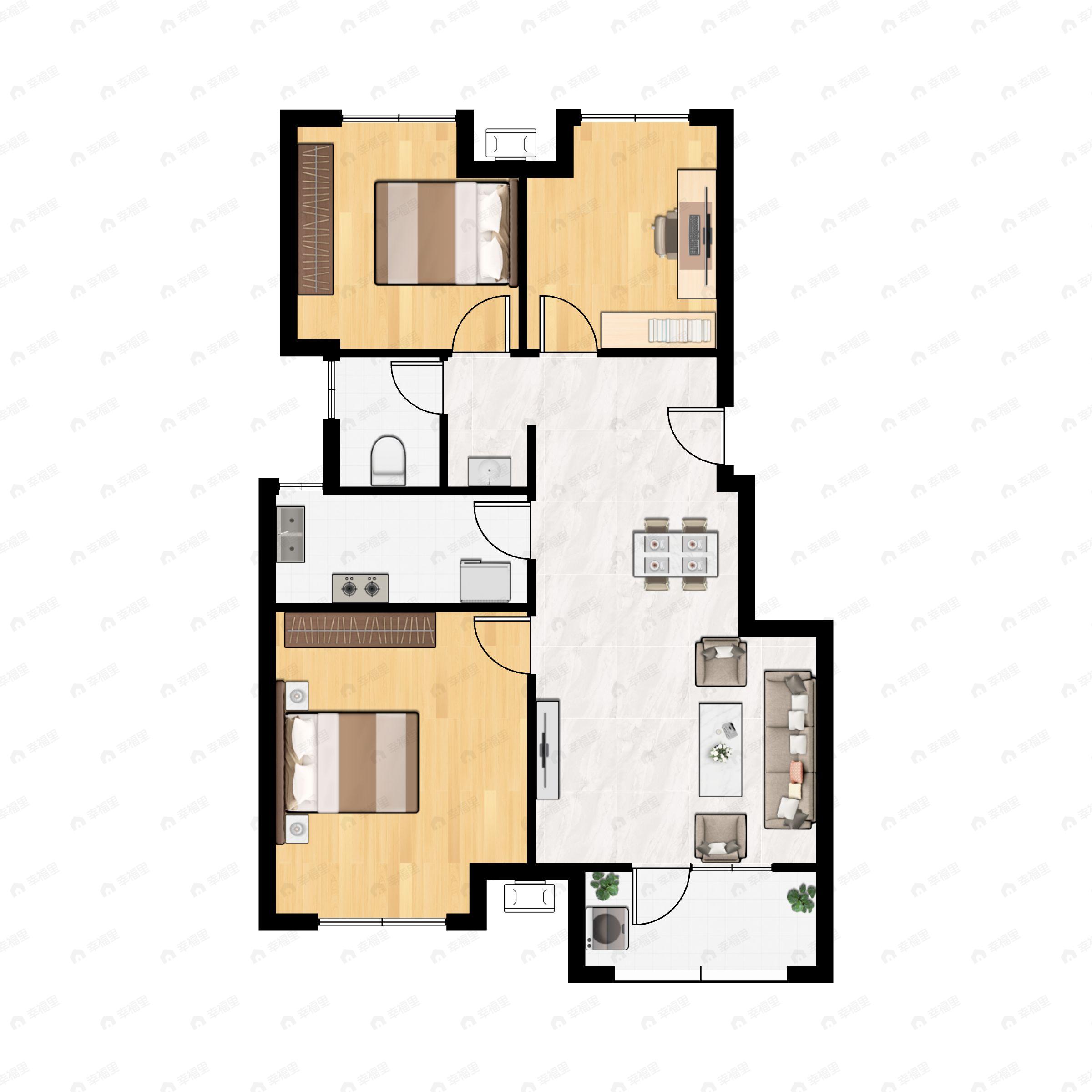 3室2厅1卫建面126平户型图