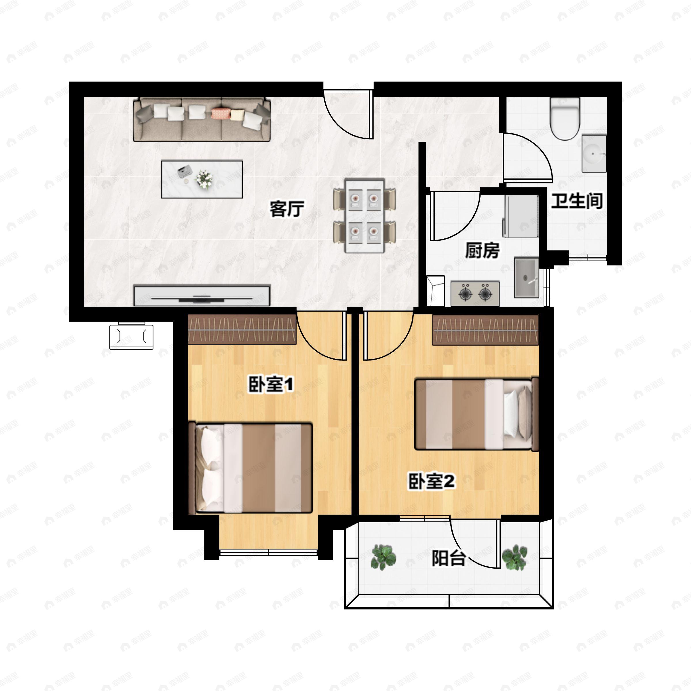 2室2厅1卫建面78平户型图