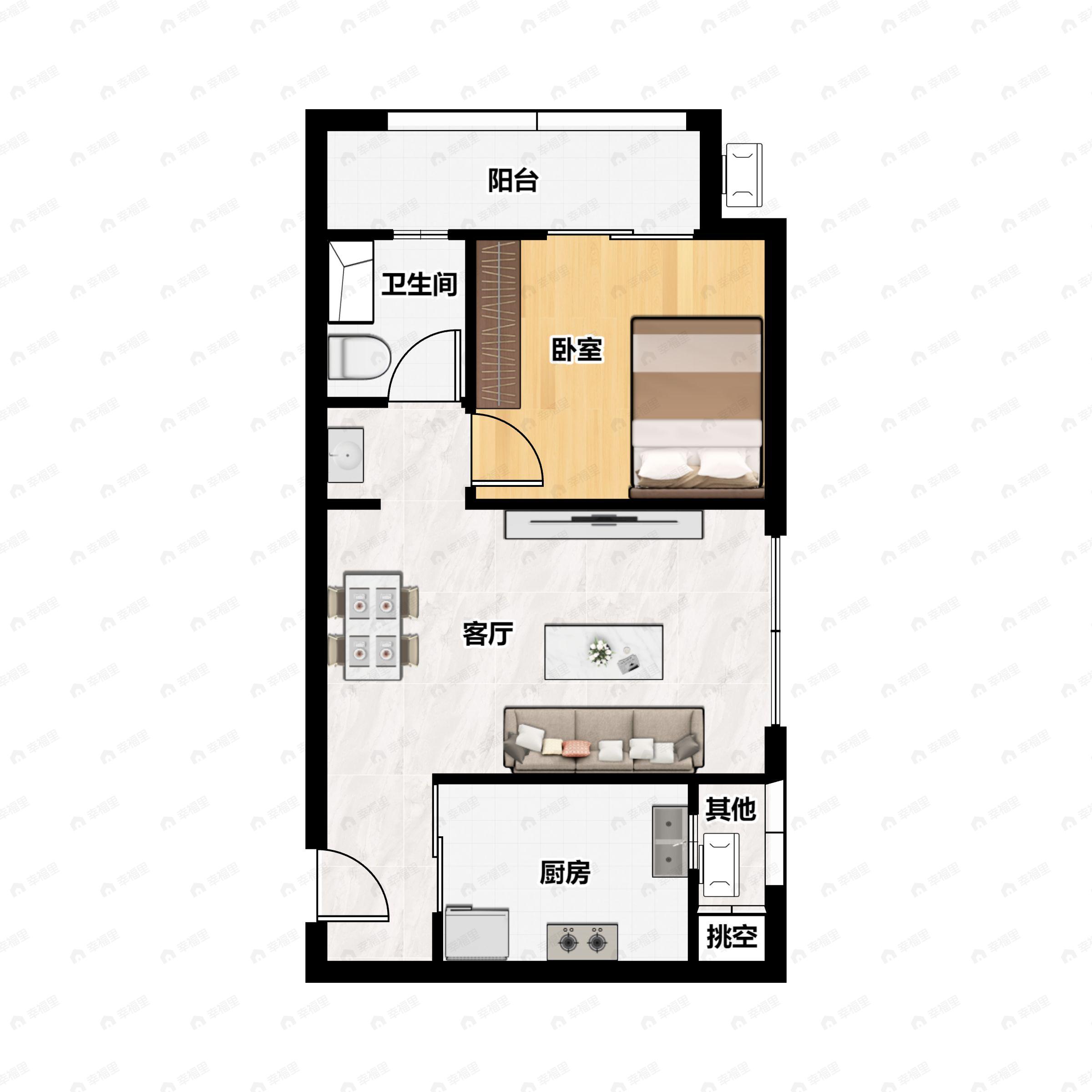 1室2厅1卫建面65平户型图