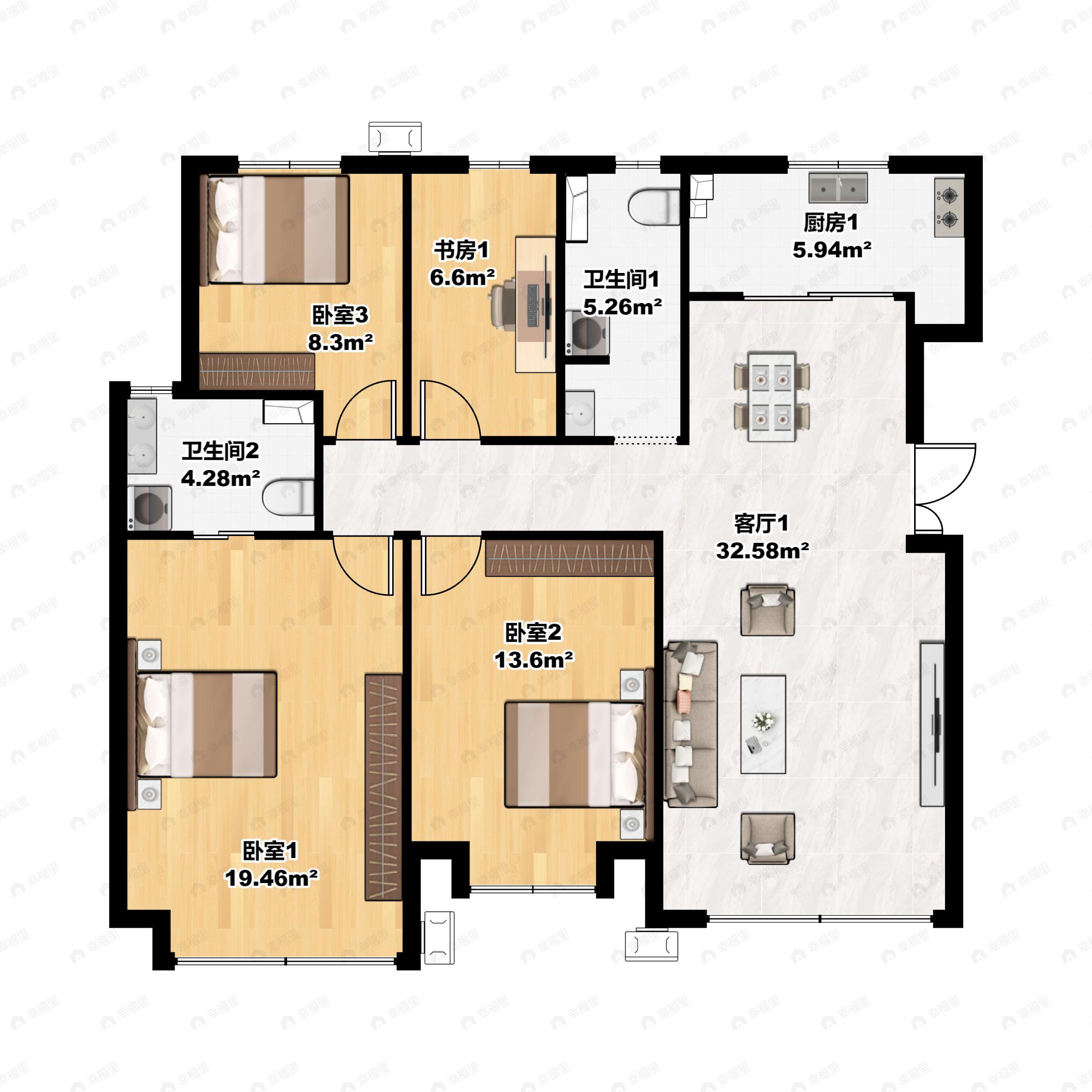 4室2厅2卫建面127平户型图