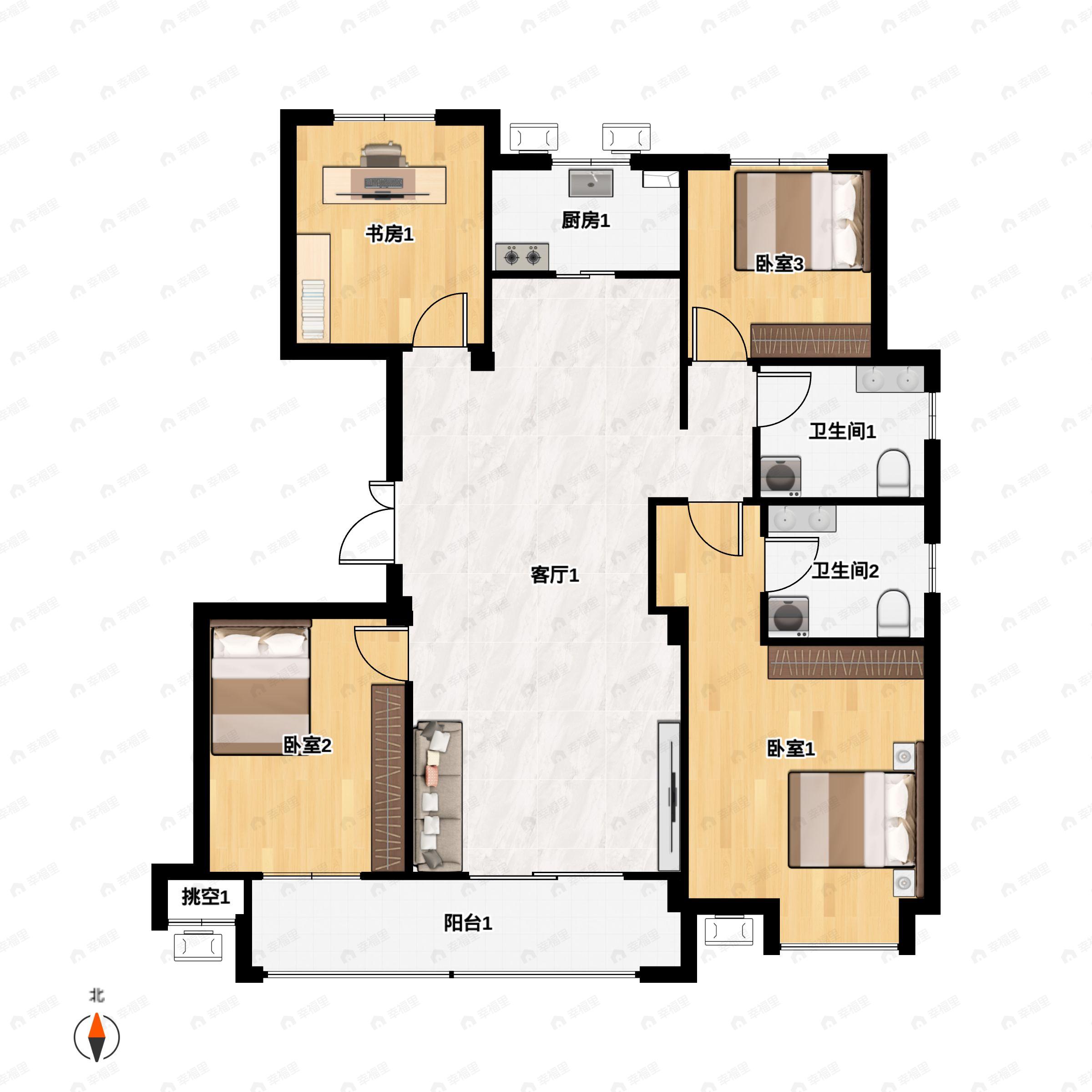 4室2厅2卫建面129平户型图
