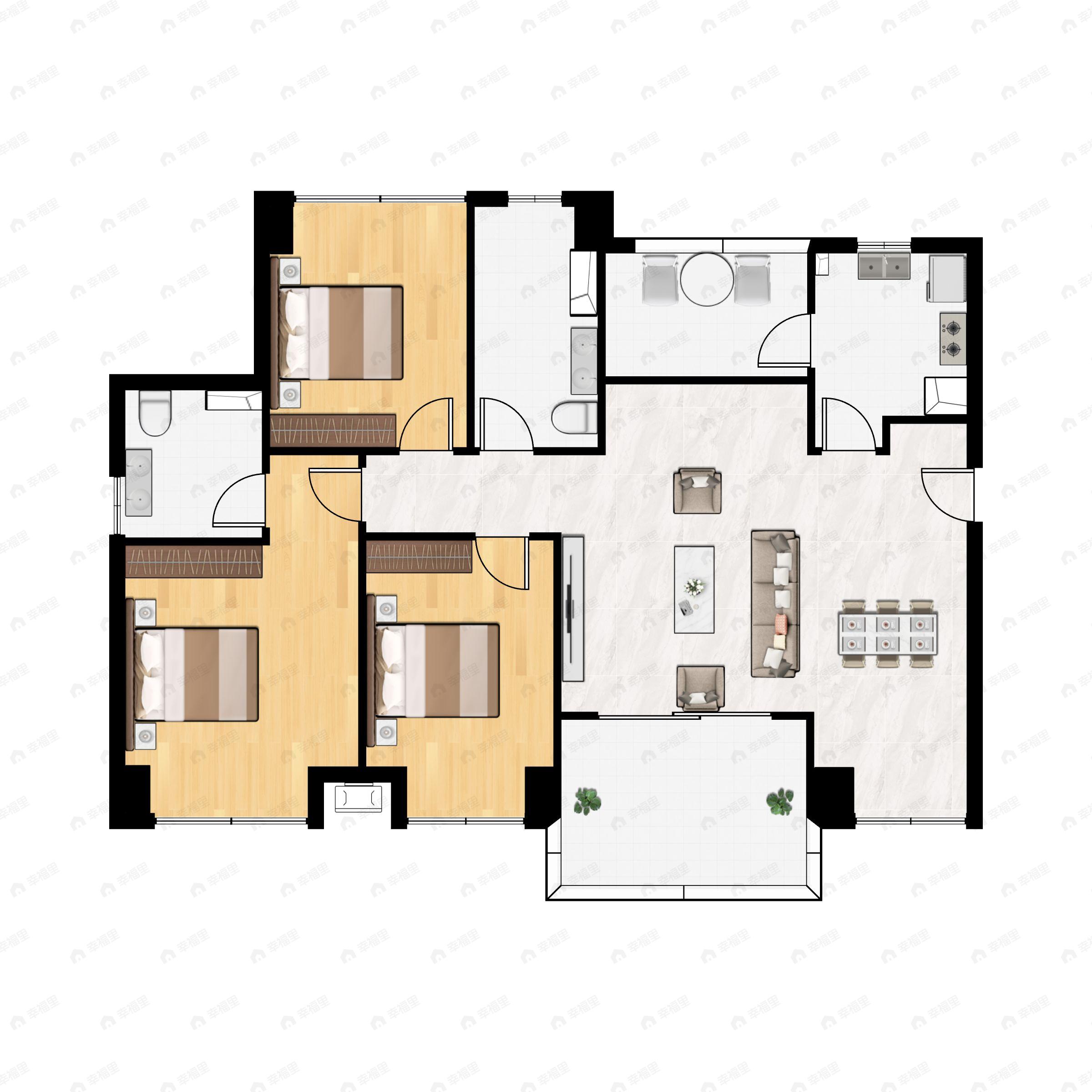 3室2厅2卫建面112平南户型图