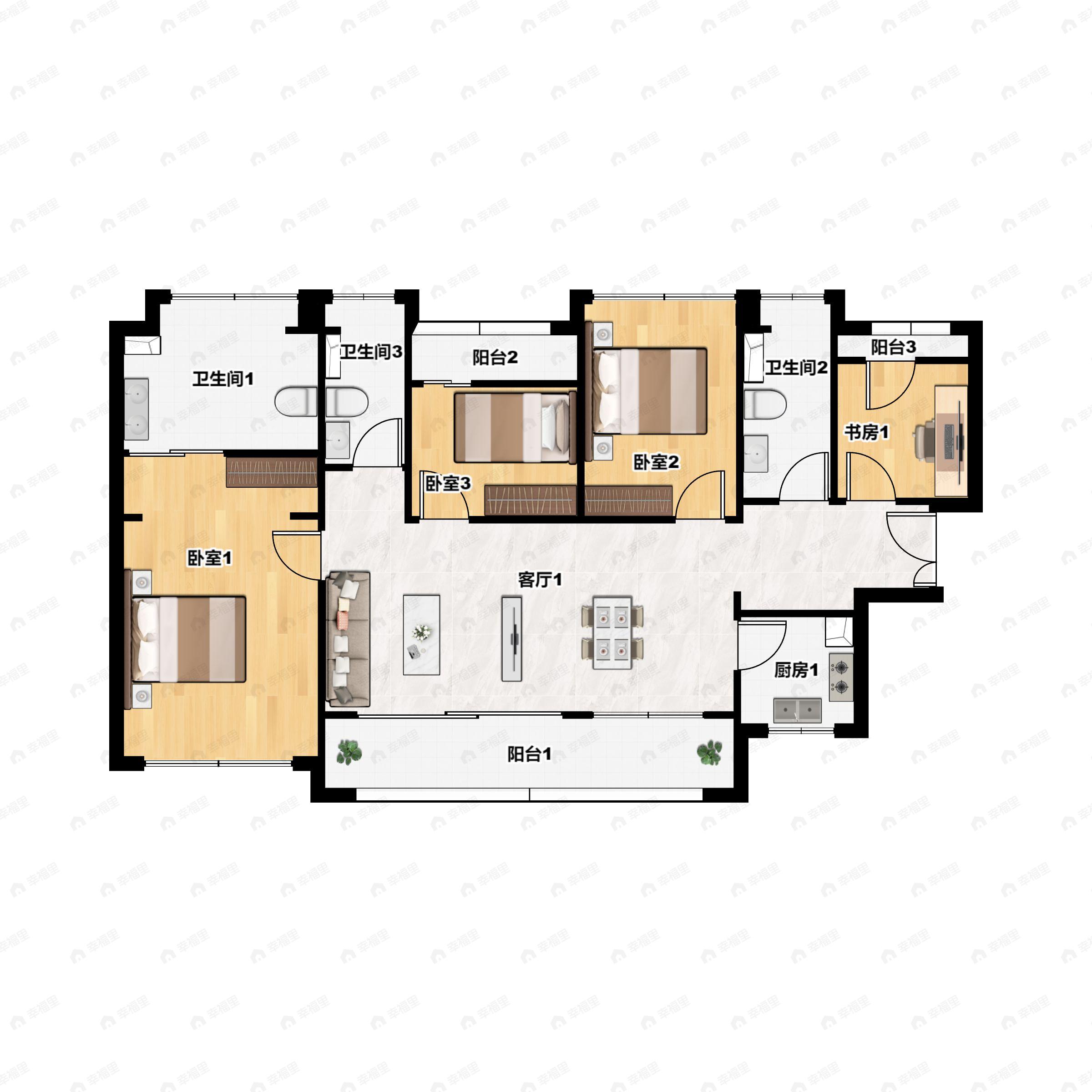 4室2厅3卫建面143平户型图