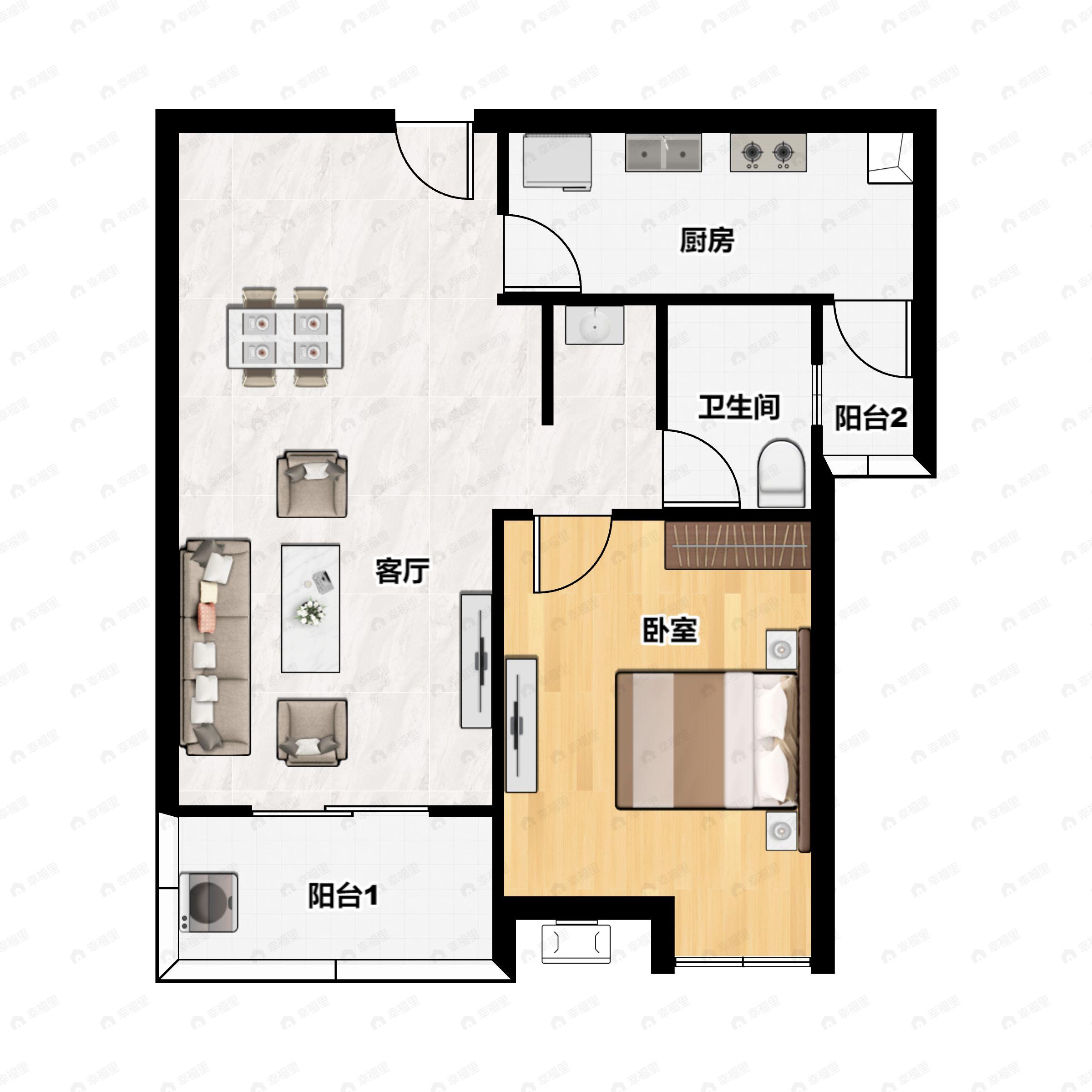 1室2厅1卫建面70平户型图