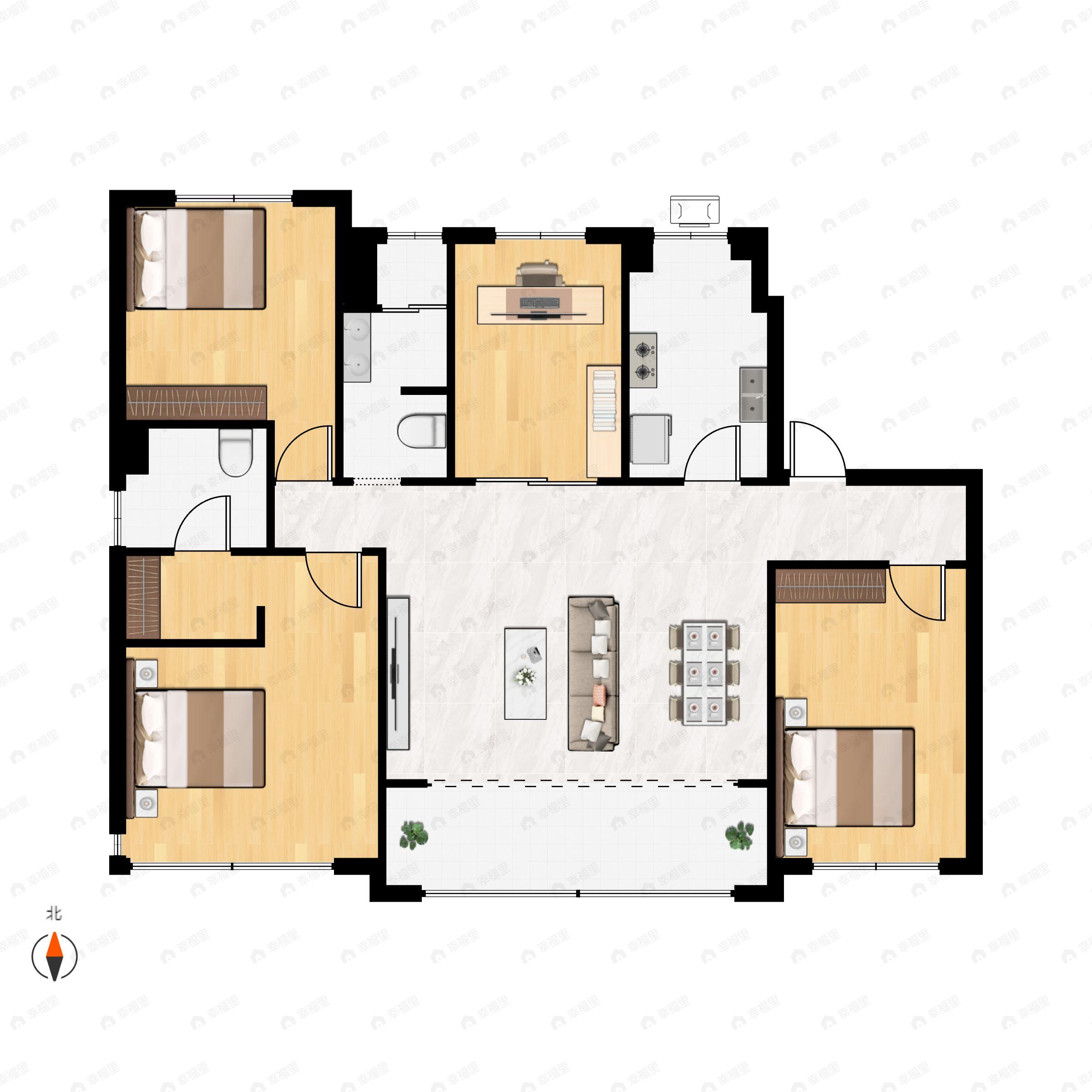 4室1厅2卫建面147平南户型图