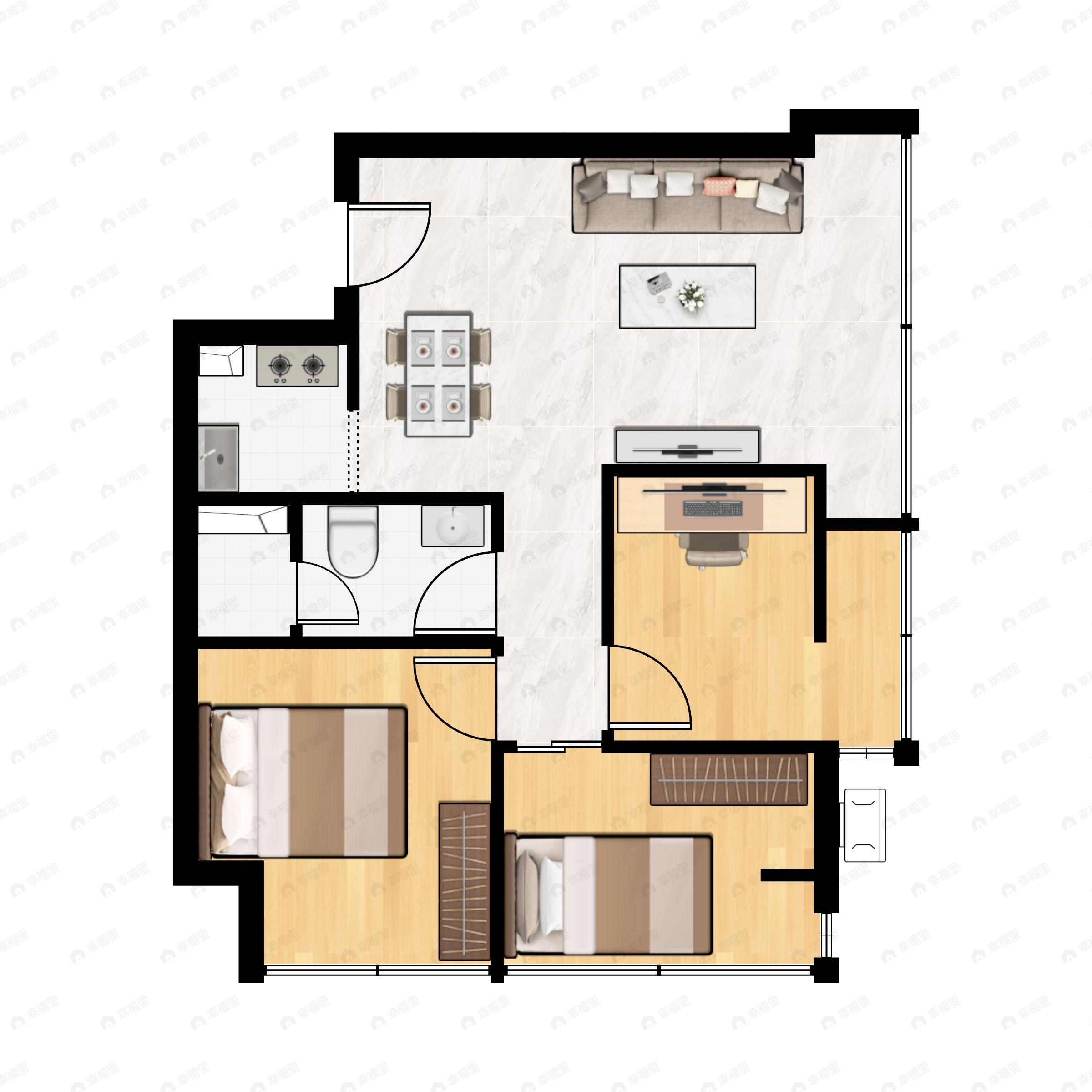 3室2厅1卫建面78平户型图