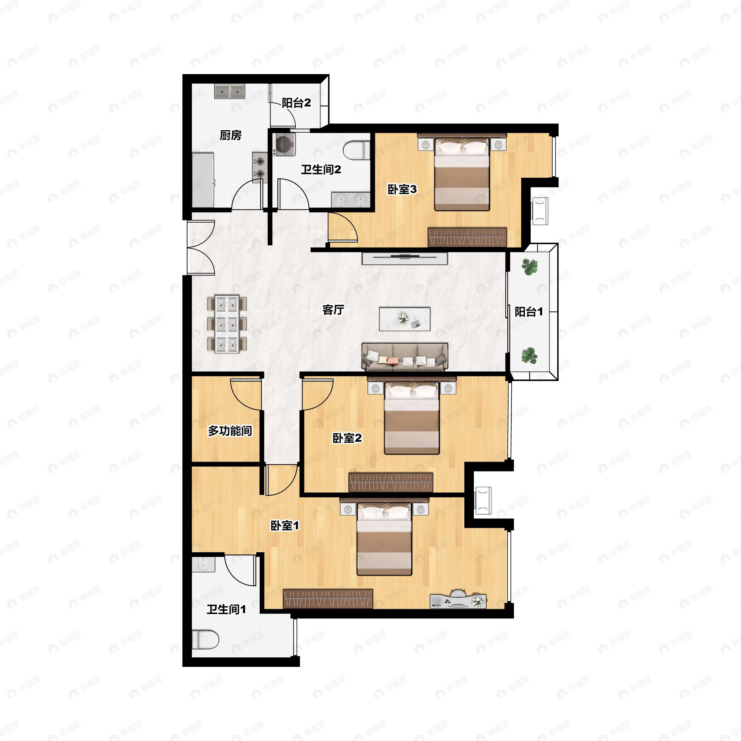 4室2厅2卫建面123平东北户型图