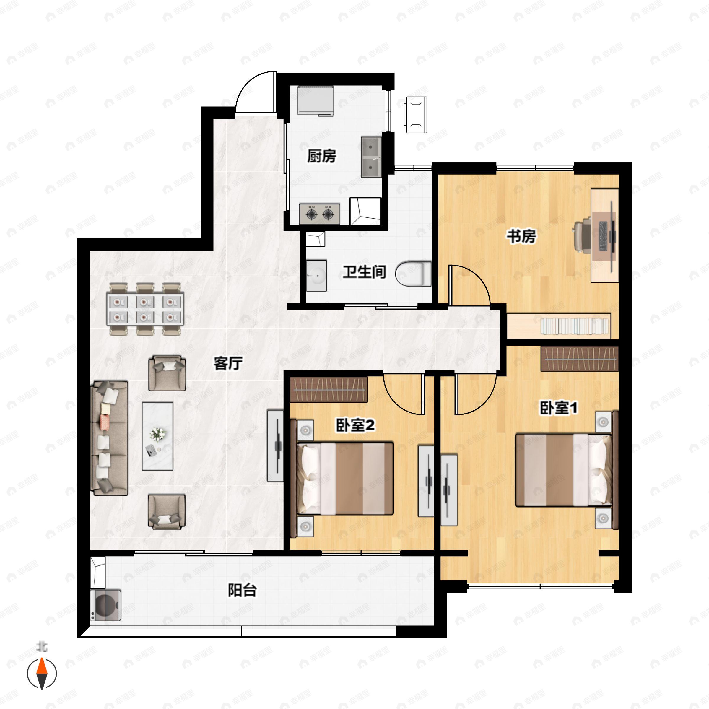 3室2厅1卫建面95平户型图