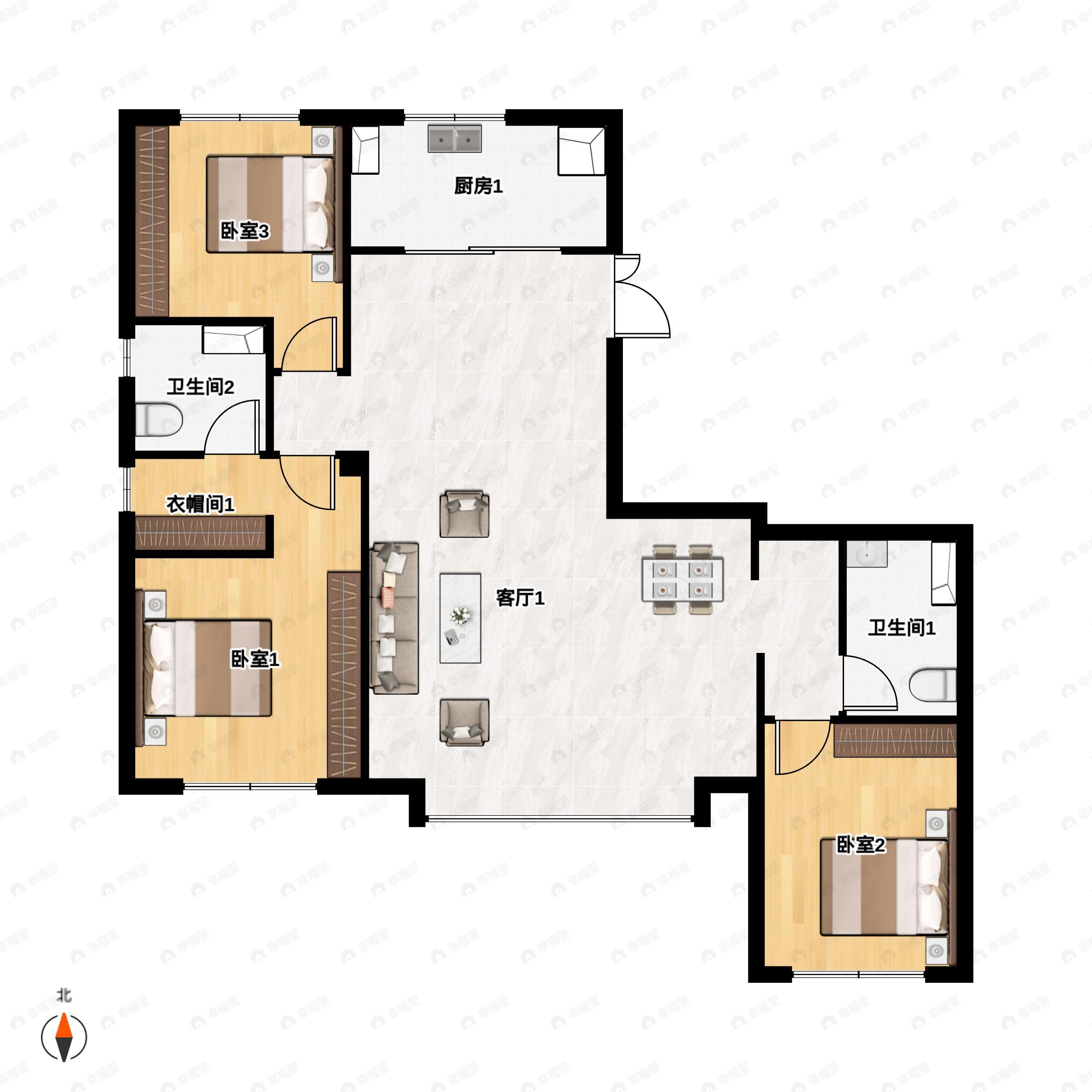首创天阅海河3室2厅2卫户型图