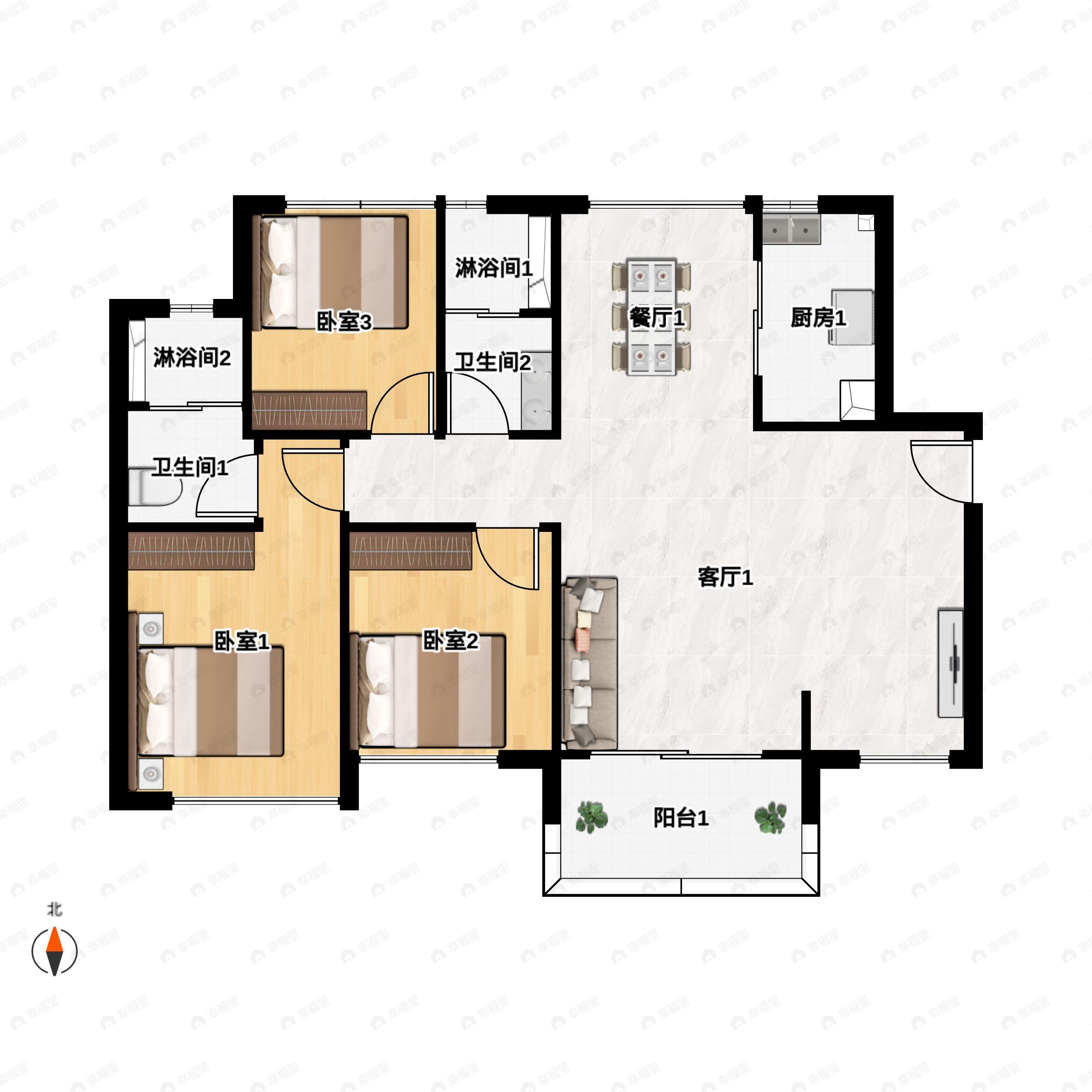 4室2厅2卫建面101平户型图
