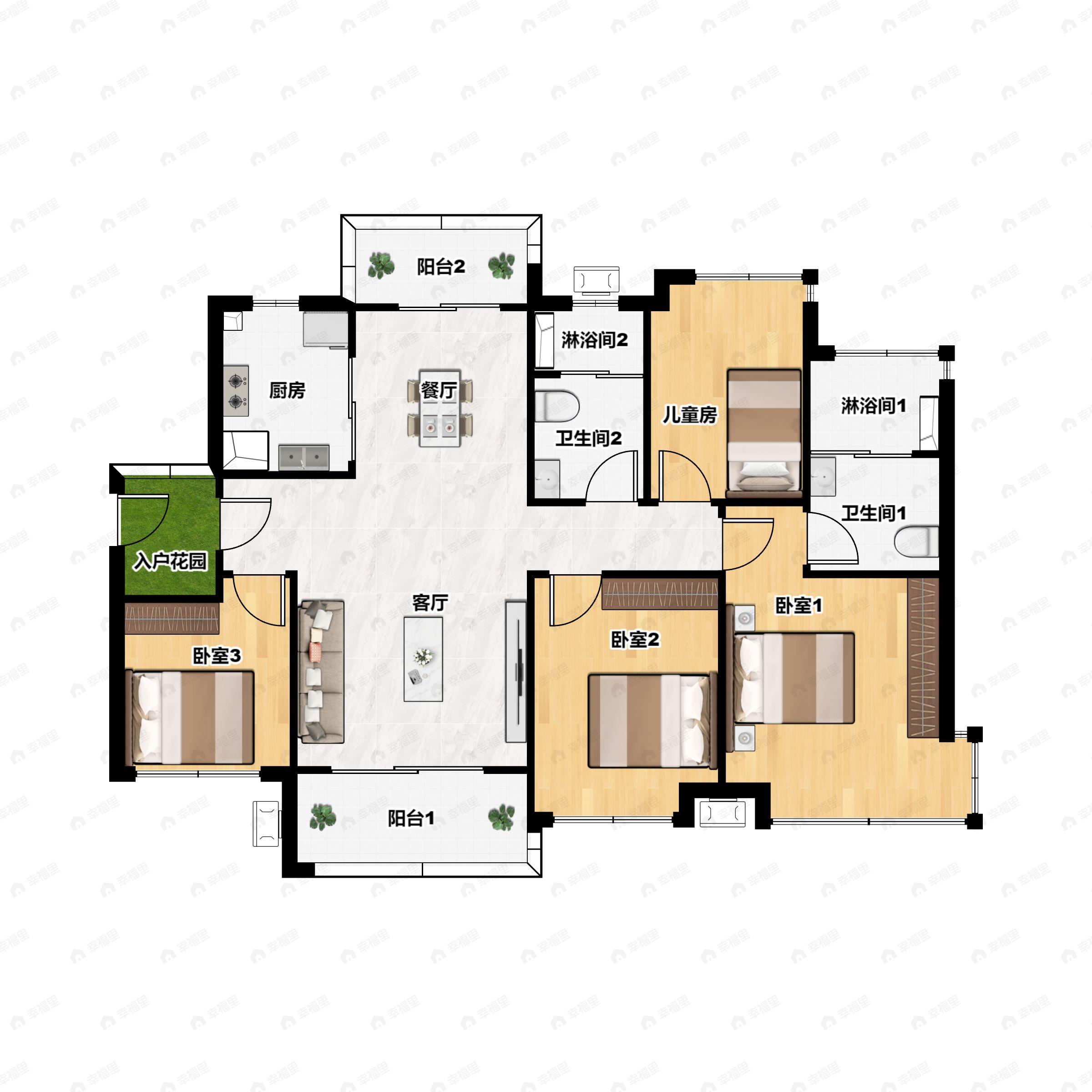 4室2厅2卫建面115平户型图