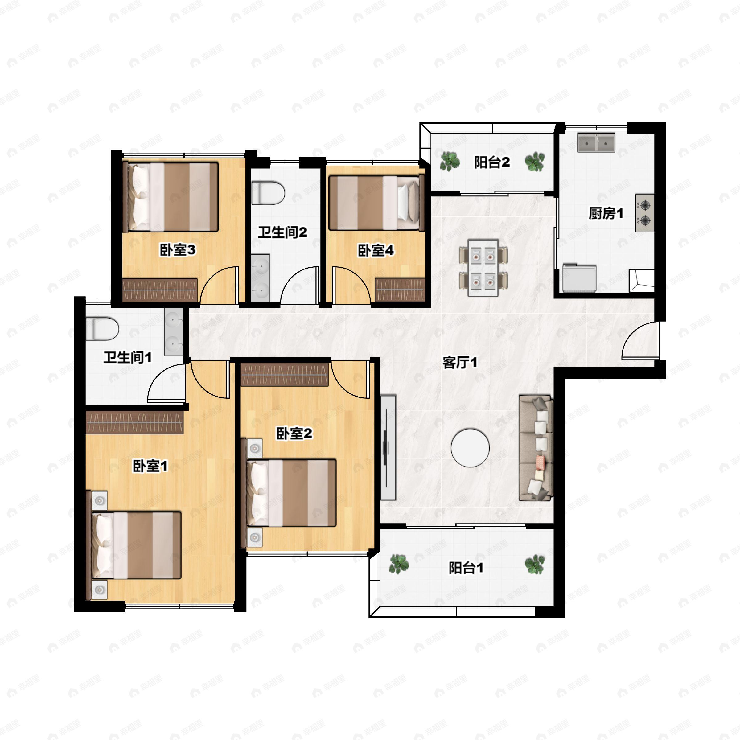 骏景湾·滨江誉峰4室2厅2卫户型图