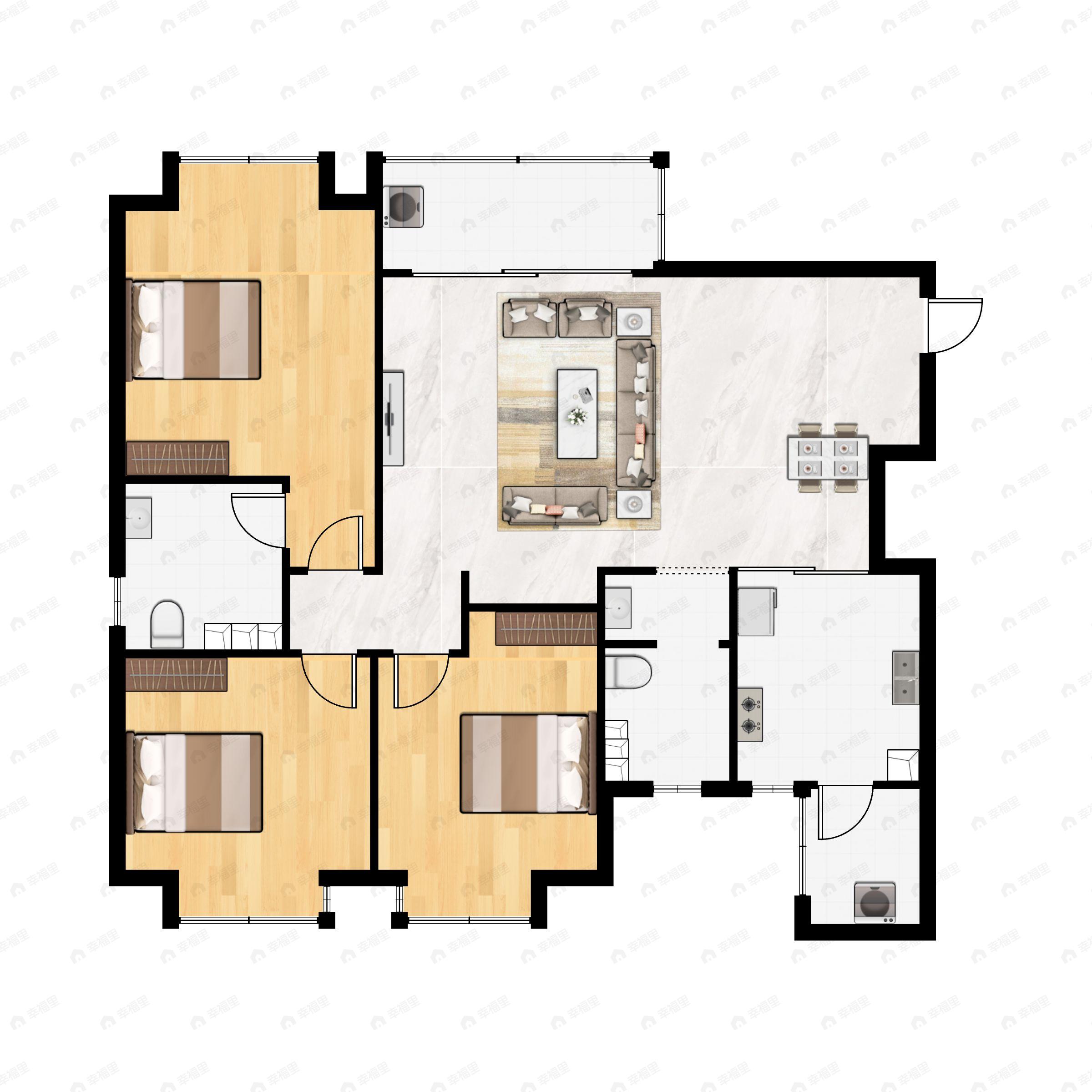 3室2厅2卫建面118平户型图