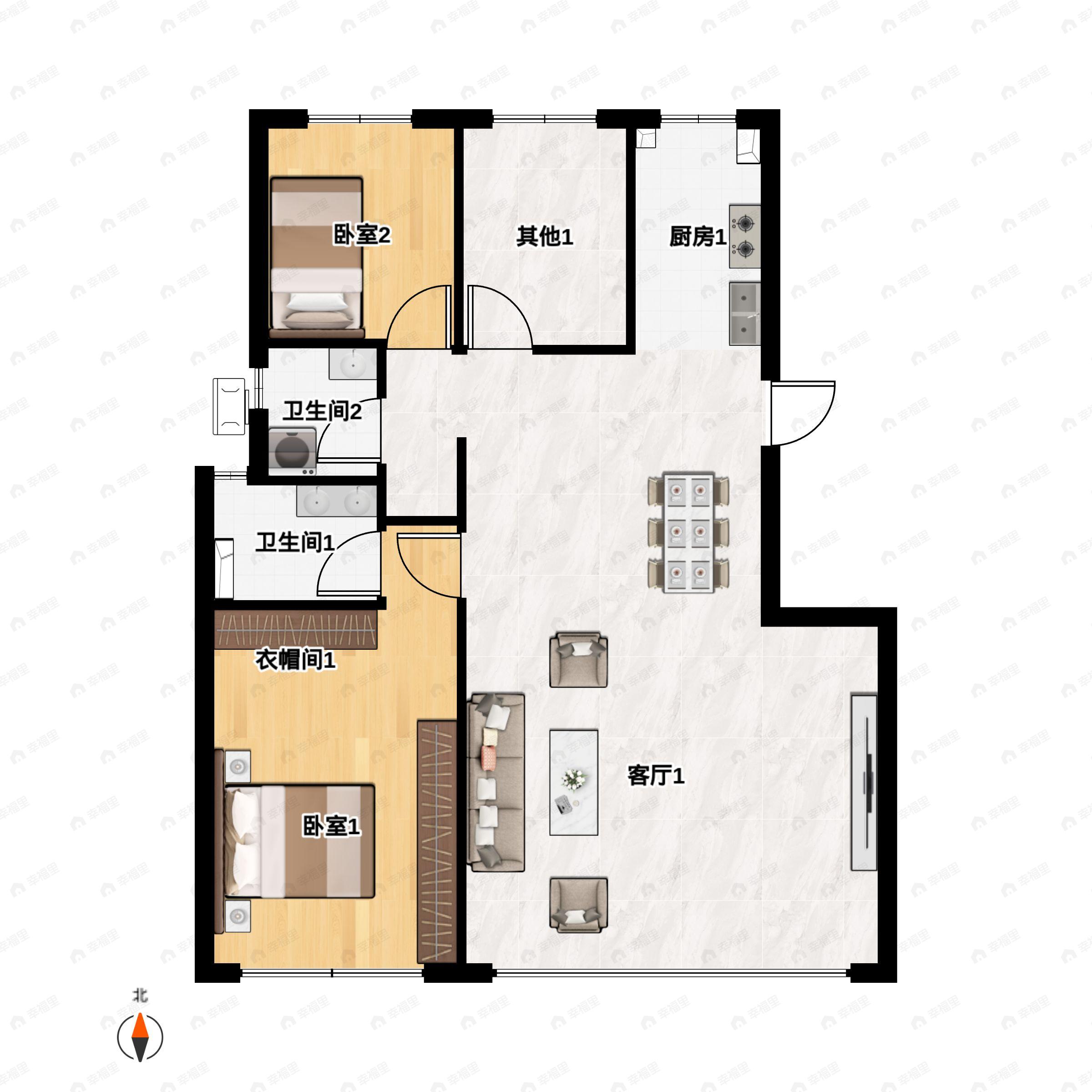 3室2厅2卫建面116平户型图