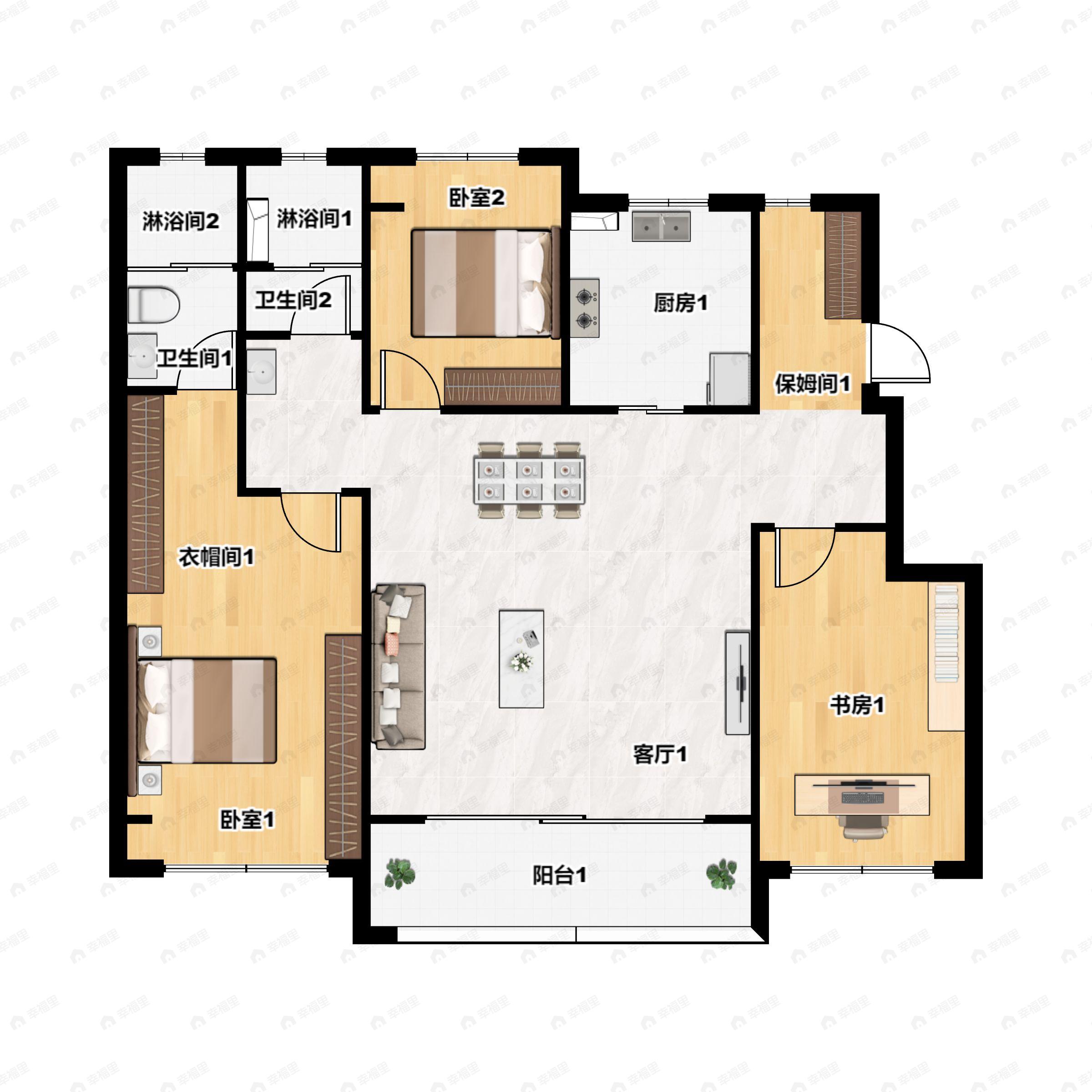 3室2厅2卫建面126平户型图