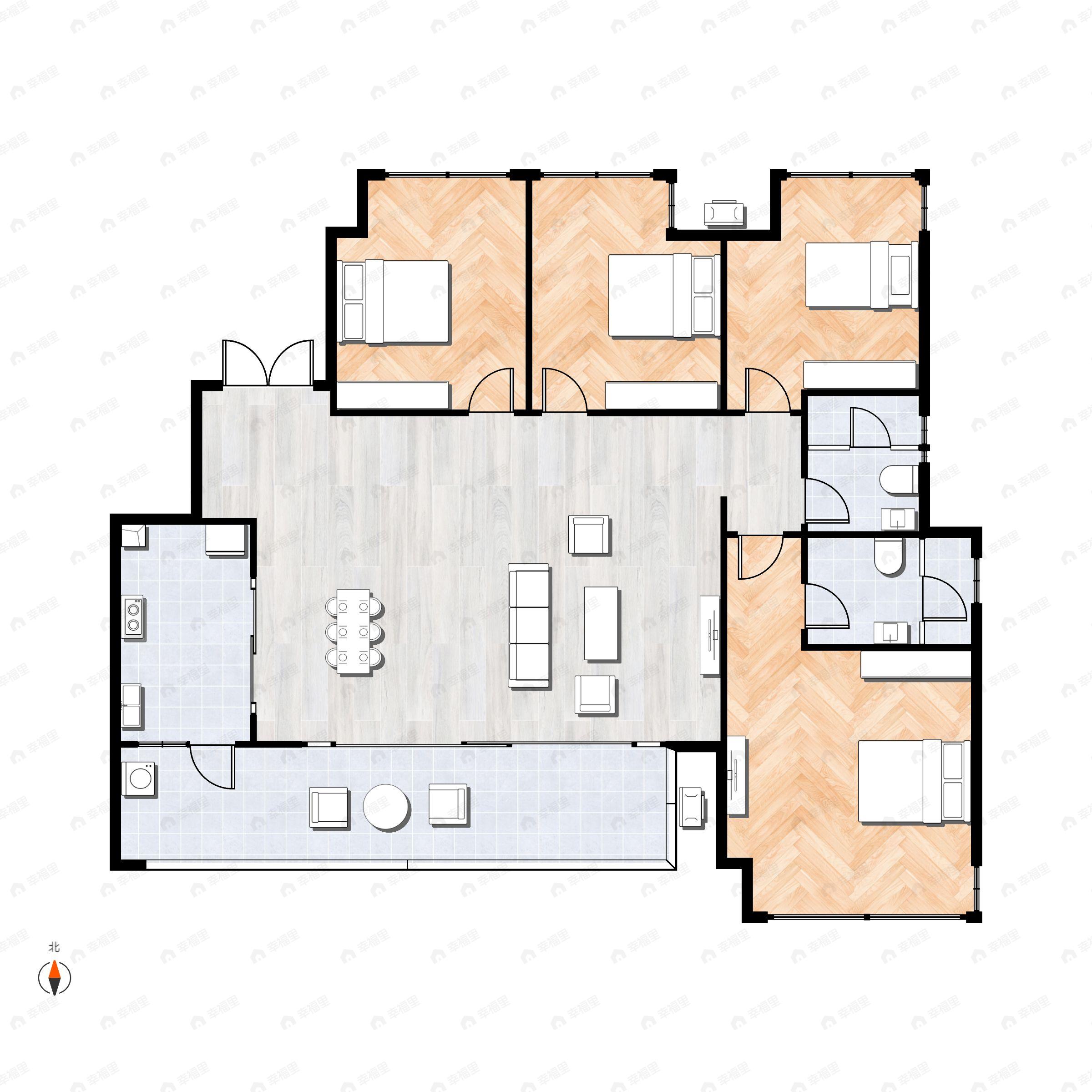 4室2厅2卫建面114平南|北户型图