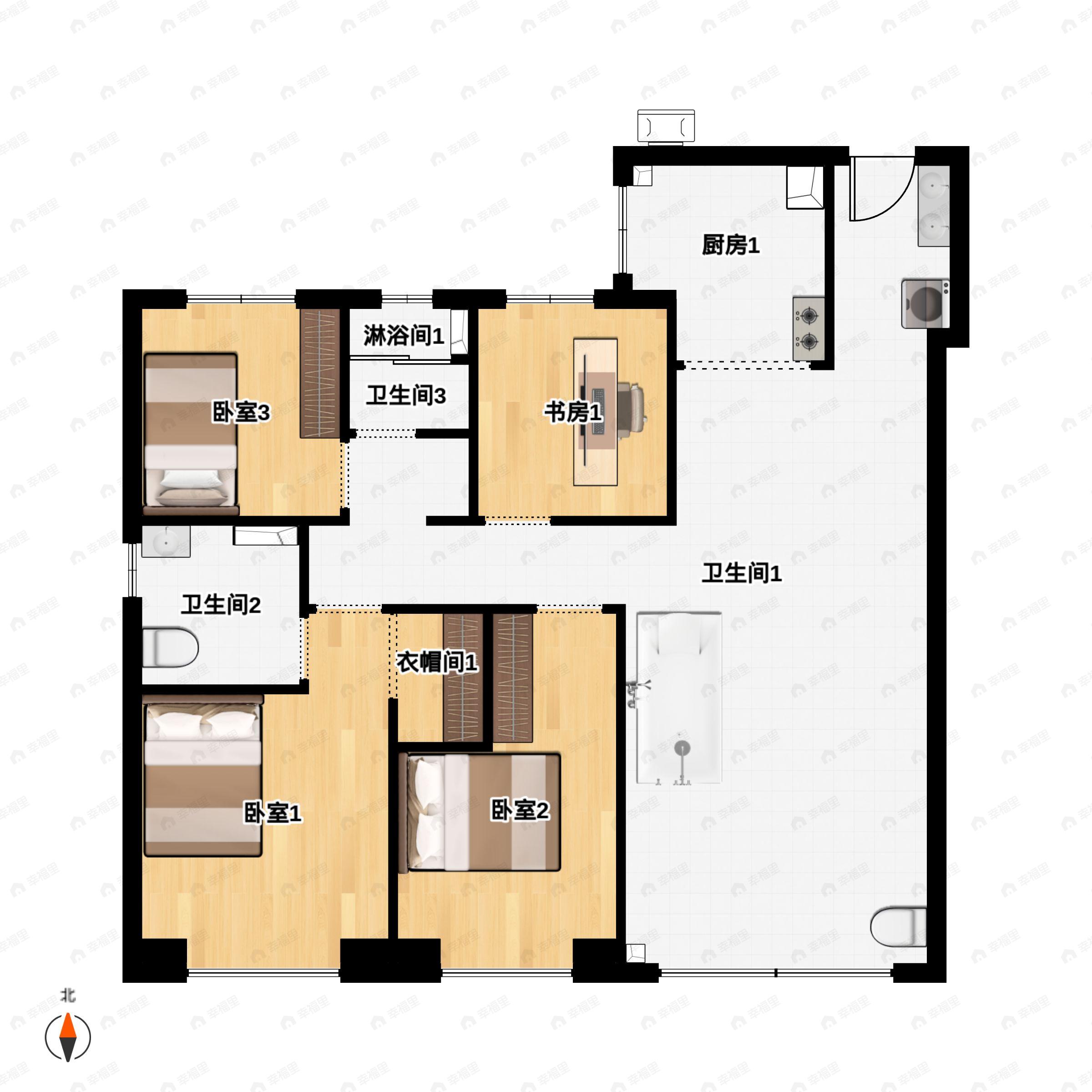 4室2厅2卫建面141m²南户型图