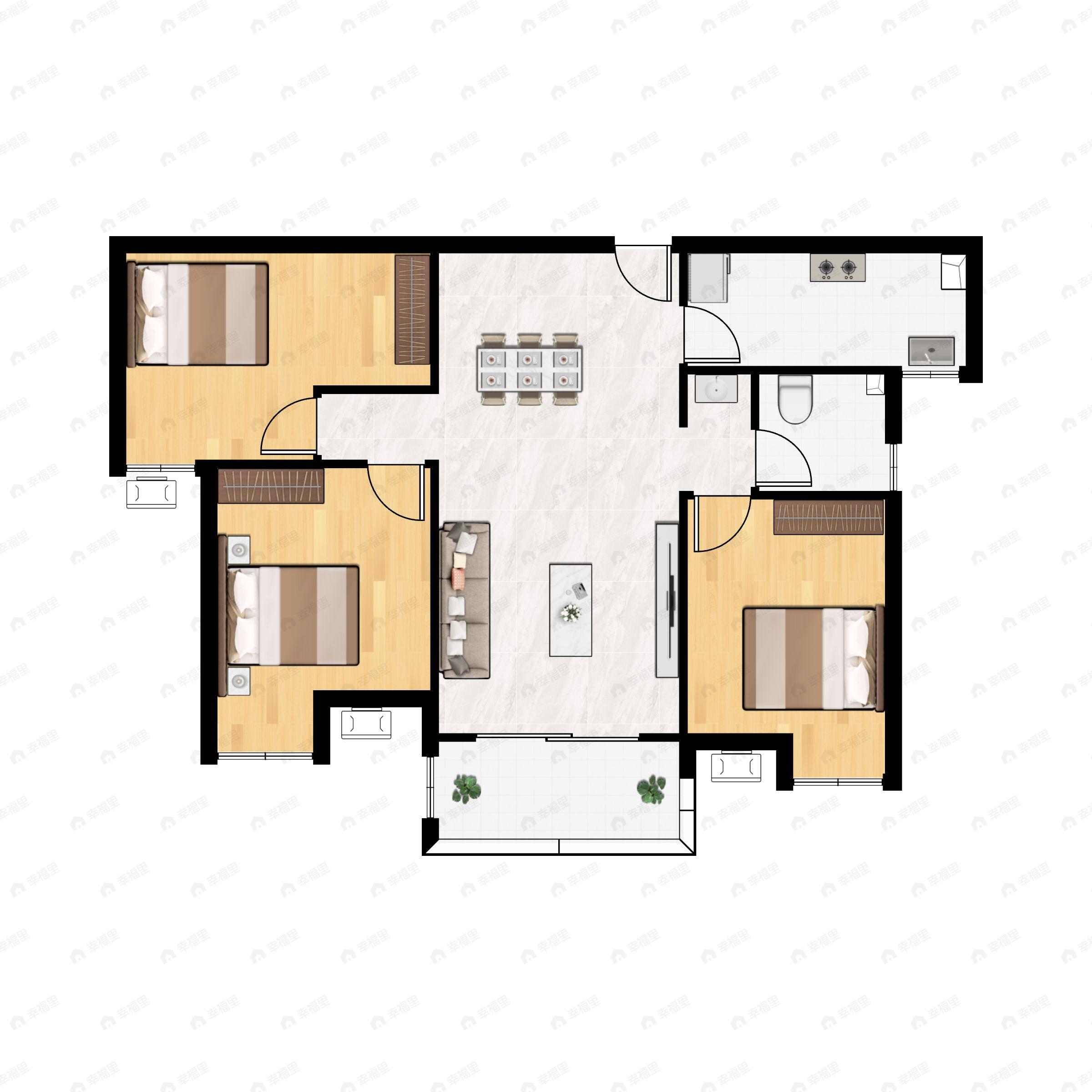 3室2厅1卫建面97平户型图